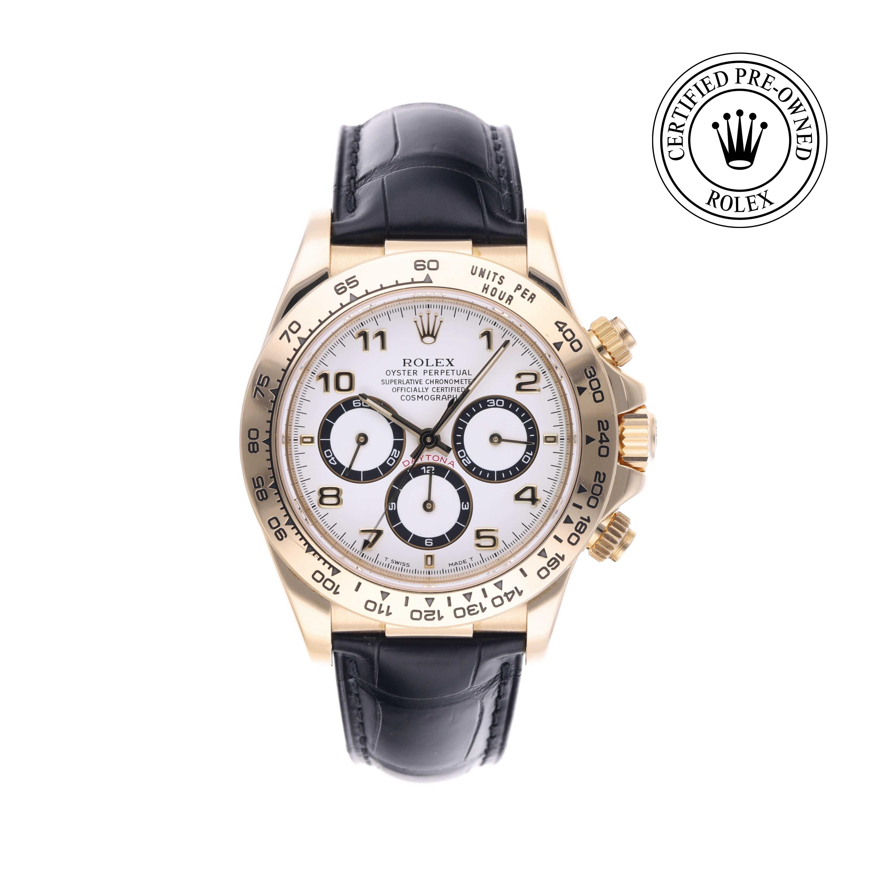 Rolex Certified Pre-owned Daytona M16518-0002 front on white background