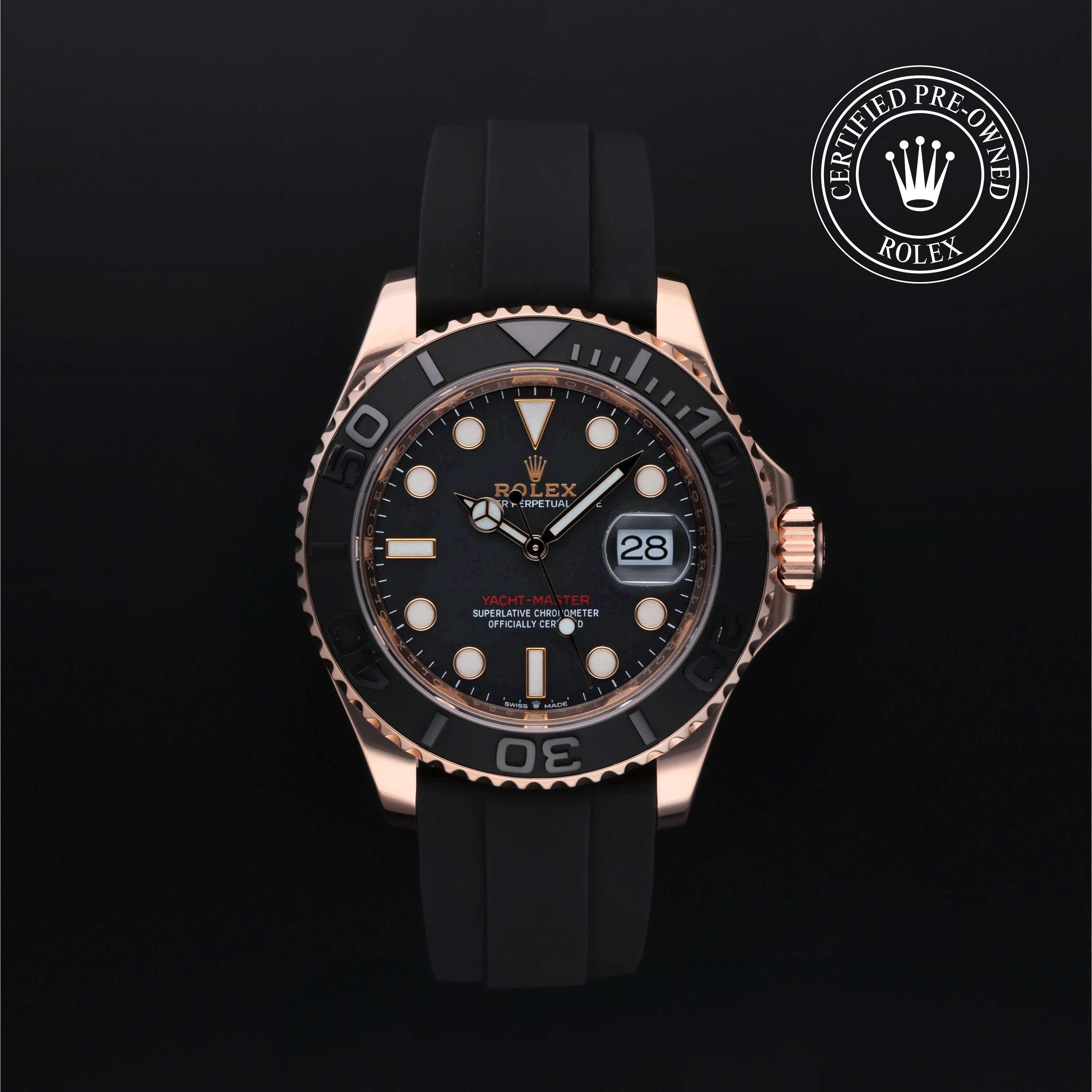 Rolex Certified Pre-owned Yacht-Master M126655-0001 front on black background