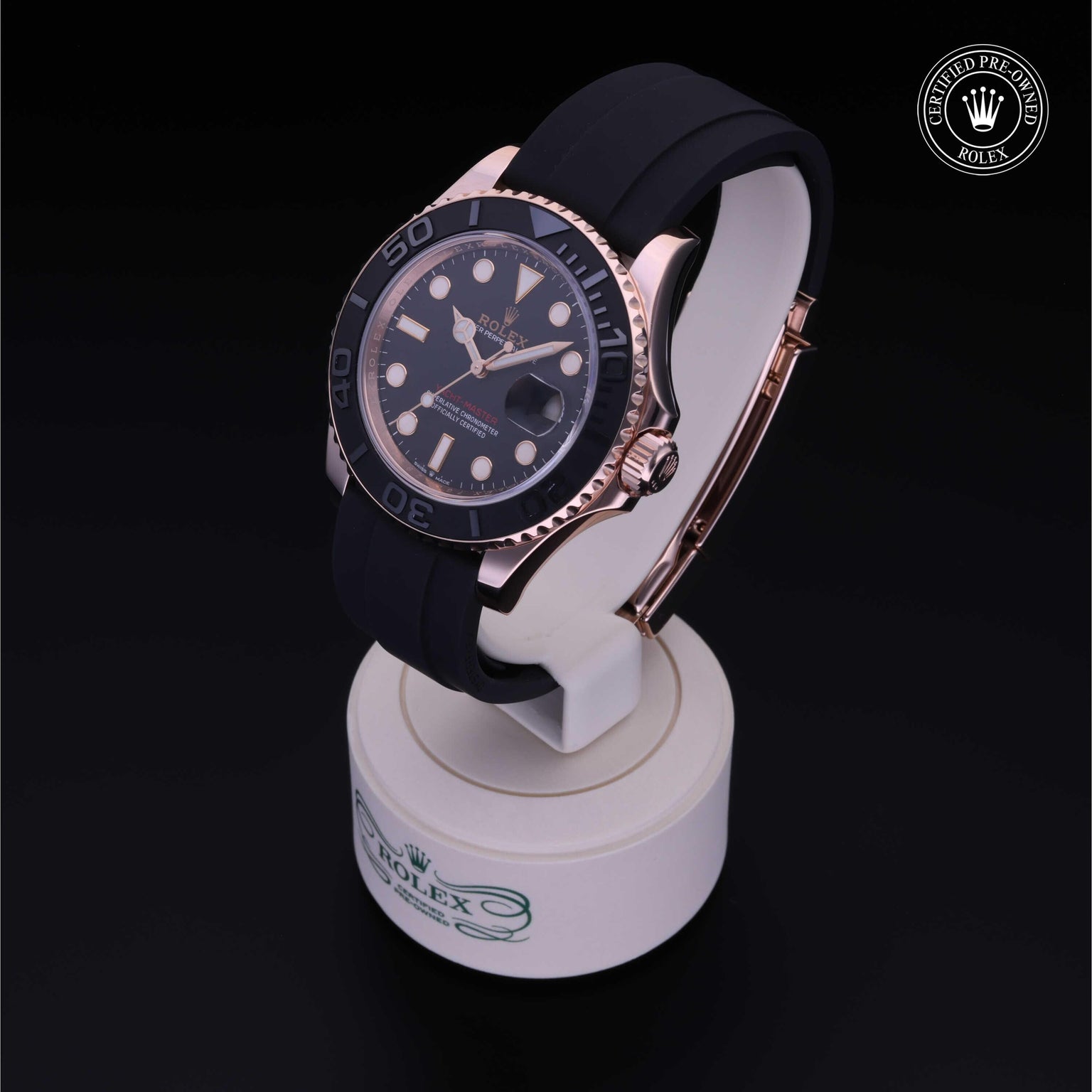 Rolex Certified Pre-owned Yacht-Master M126655-0001 front on black background