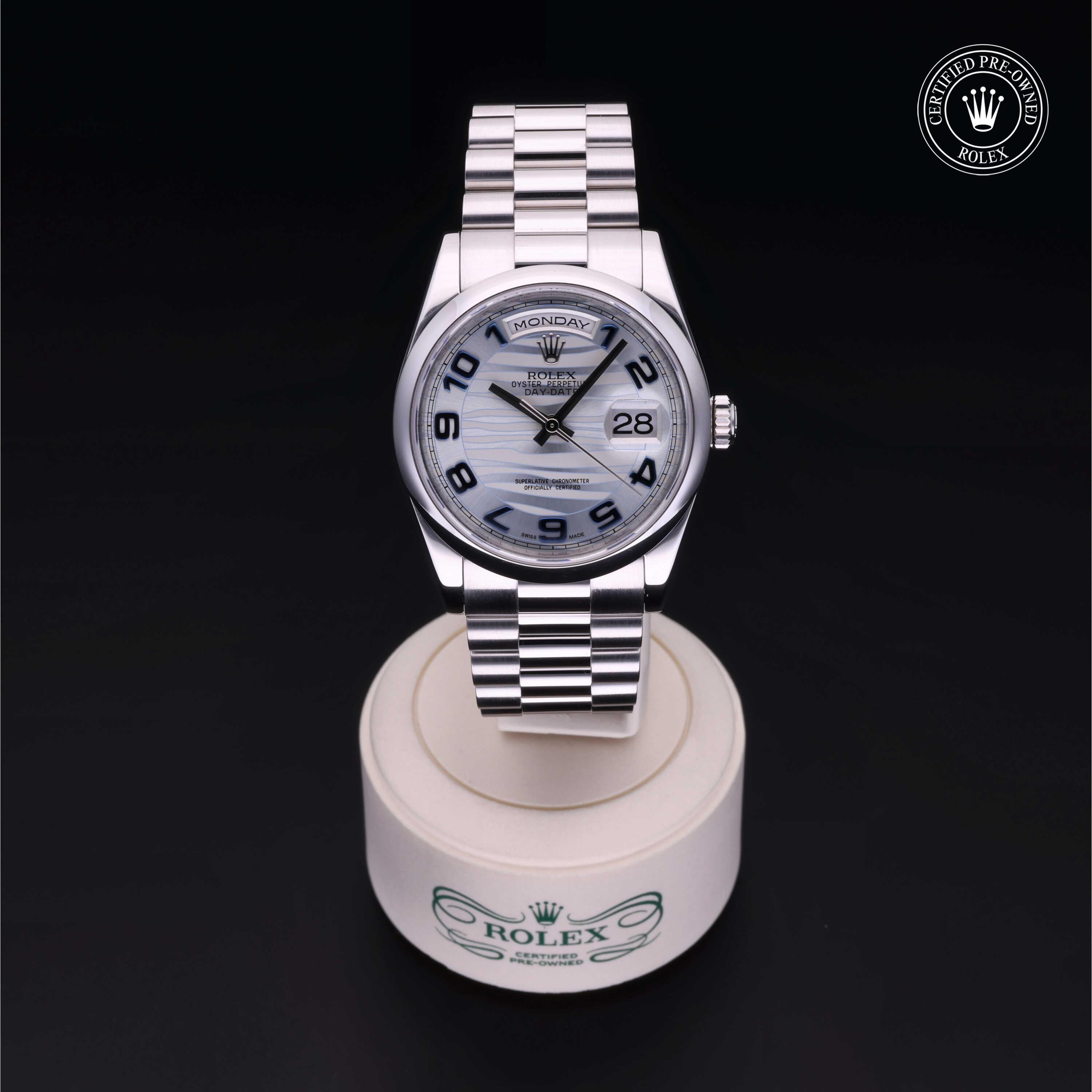 Rolex Certified Pre-owned Day-date M118206-0095 front on black background