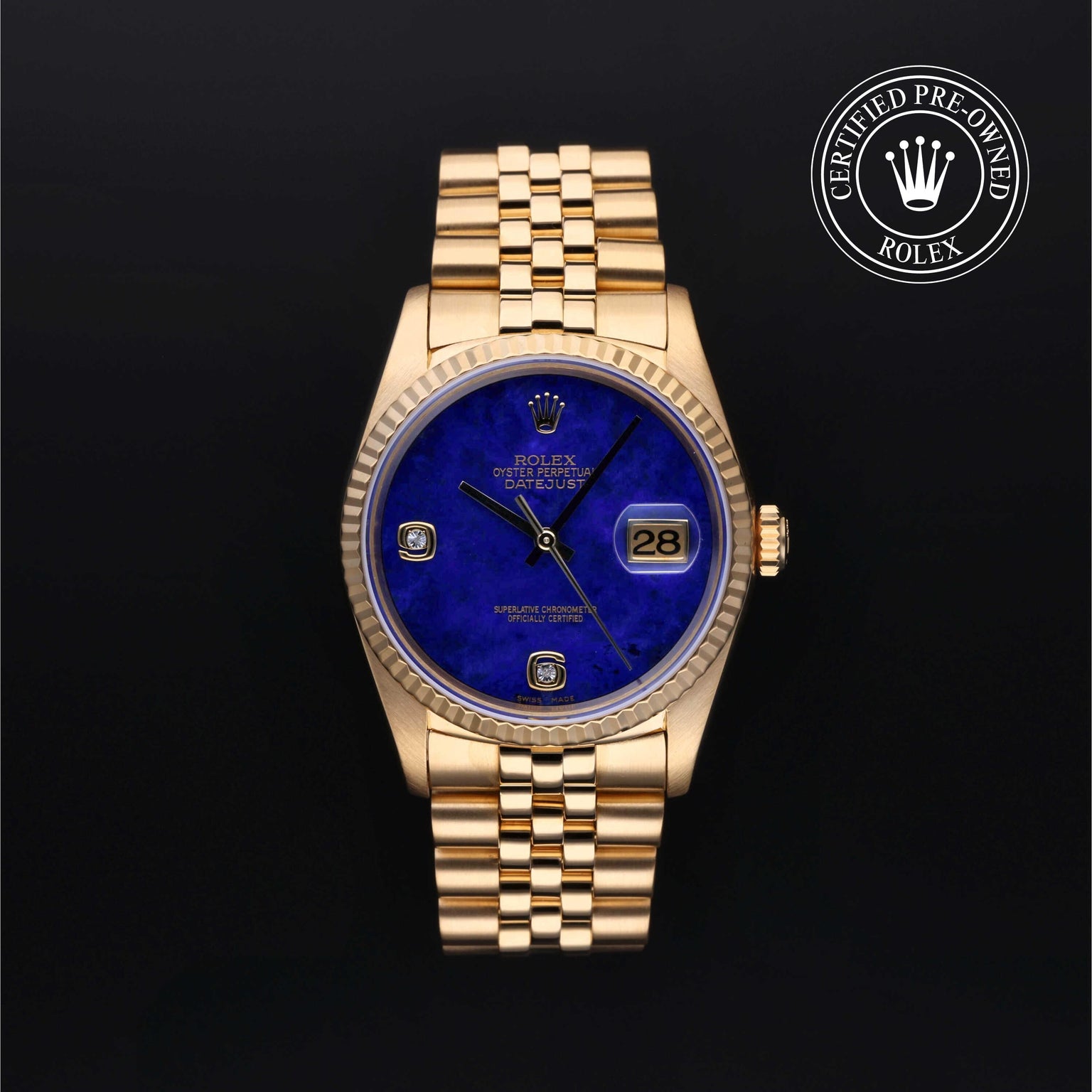 Rolex Certified Pre-owned Datejust M16238-0011 front on black background
