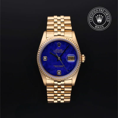 Rolex Certified Pre-owned Datejust M16238-0011 front on black background