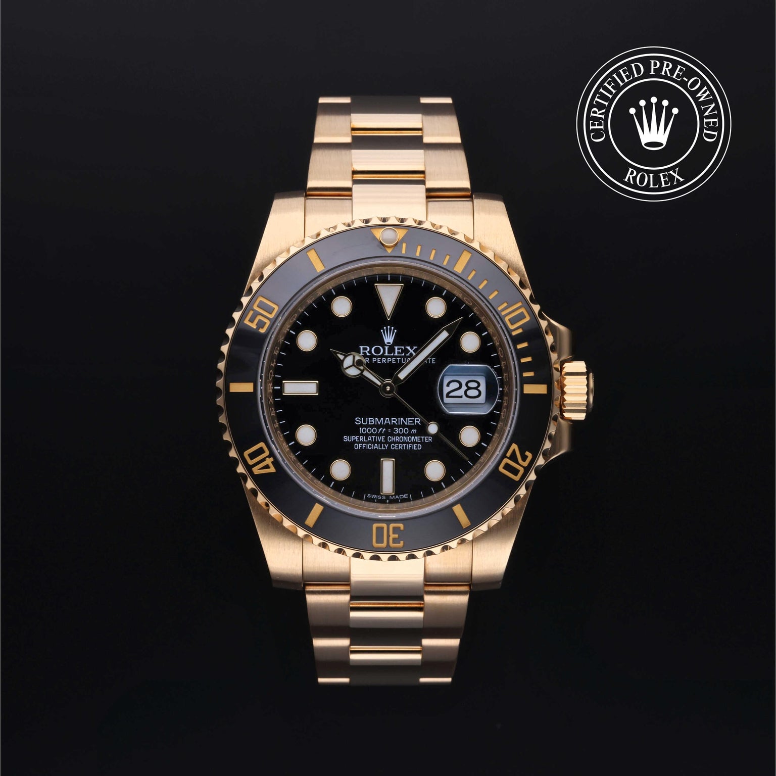 Rolex Certified Pre-owned Submariner M116618LN-0001 front on black background