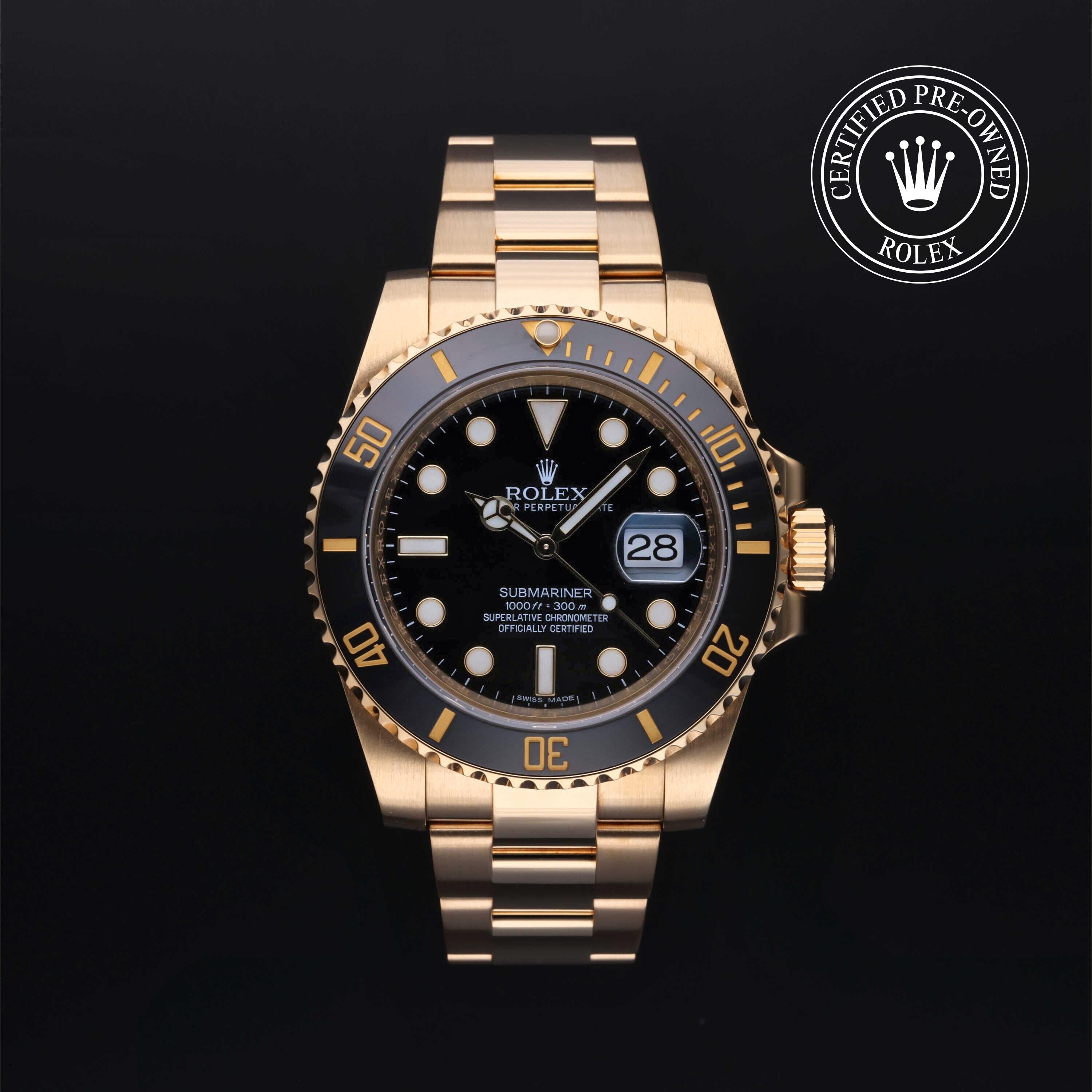 Rolex Certified Pre-owned Submariner M116618LN-0001 front on black background