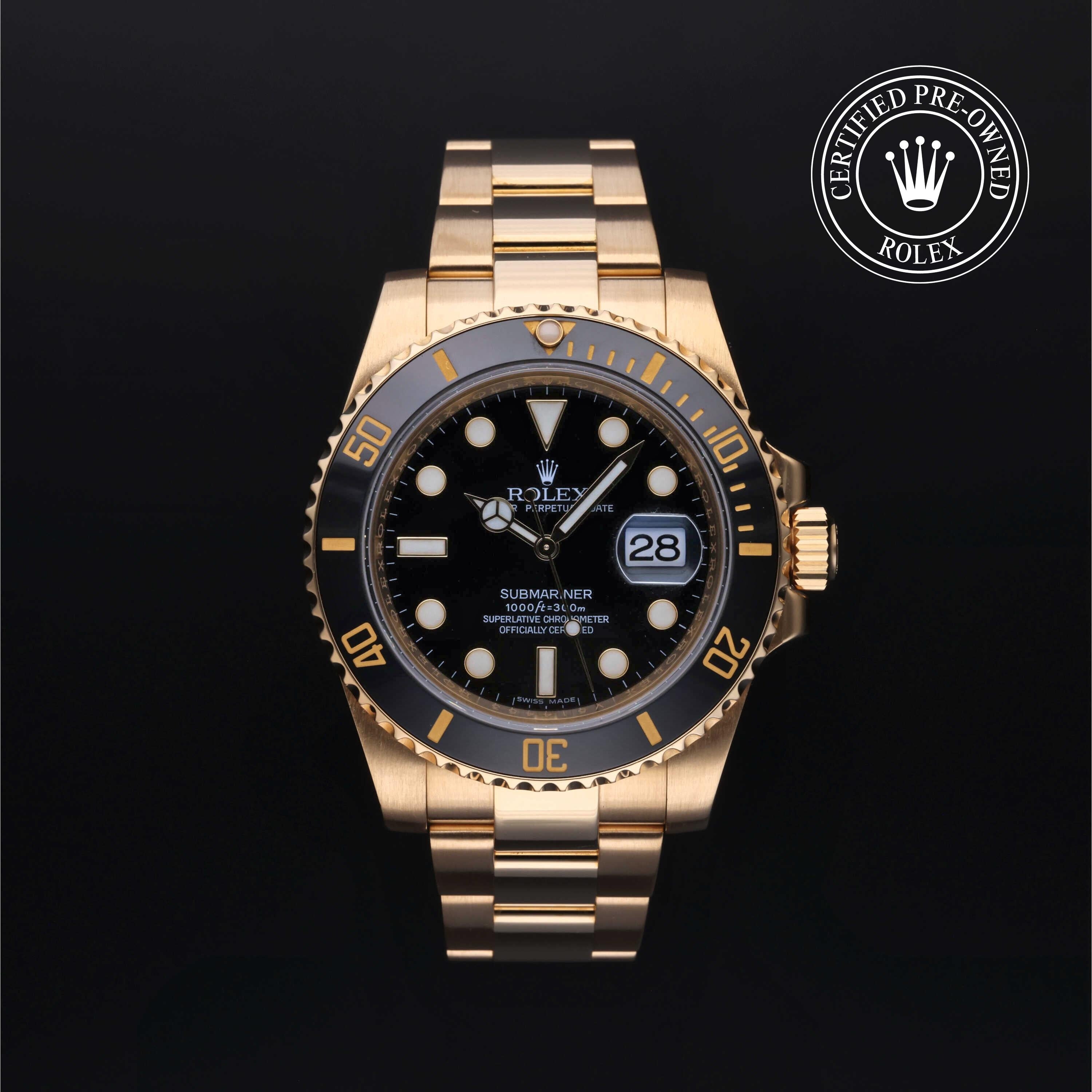 Rolex Certified Pre-owned Submariner M116618LN-0001 front on black background