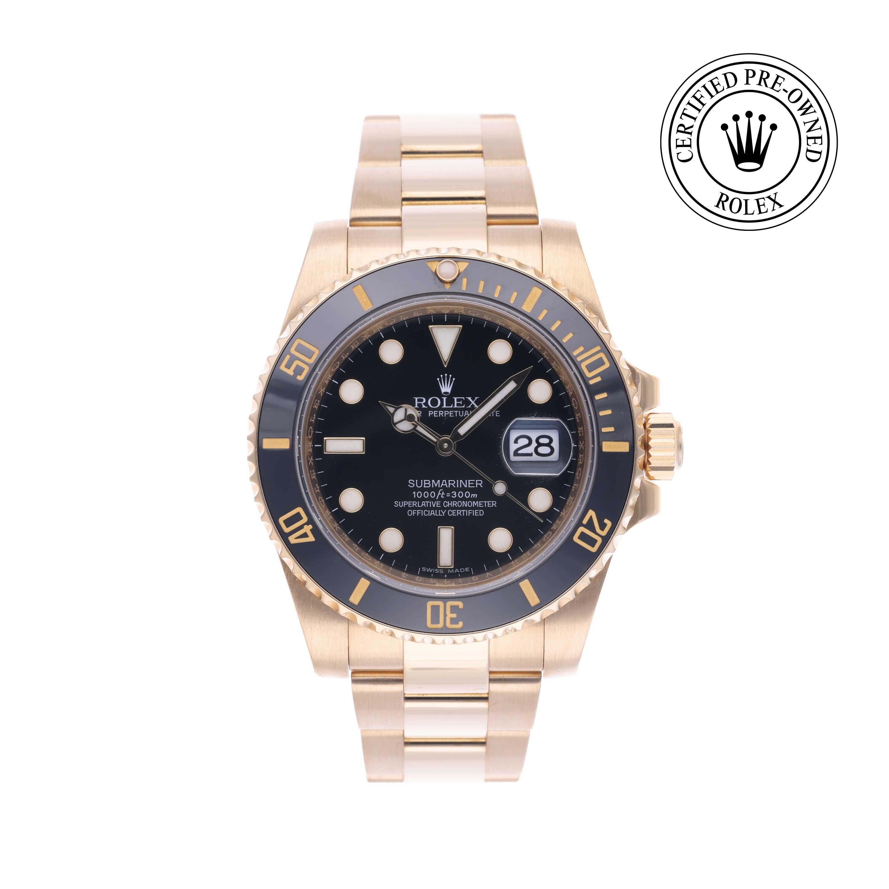 Rolex Certified Pre-owned Submariner M116618LN-0001 front on white background