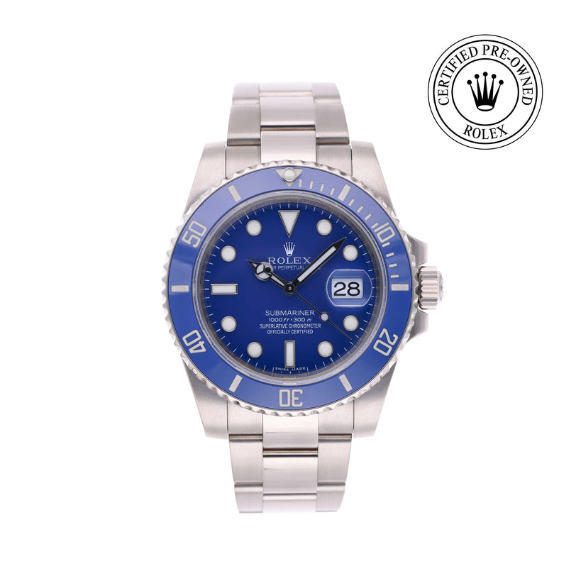 Rolex Certified Pre-owned Submariner M116619LB-0001 front on white background