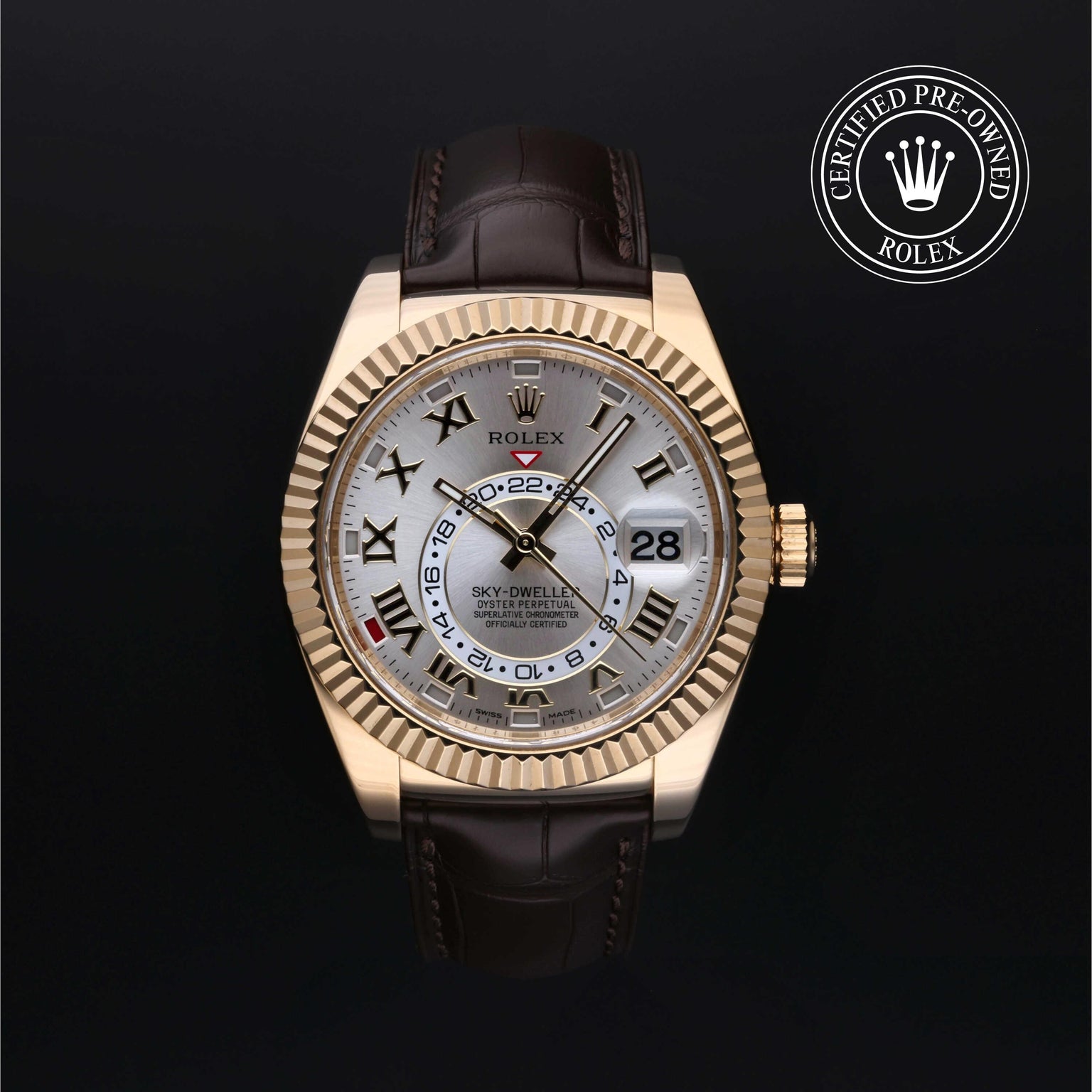 Rolex Certified Pre-owned Sky-Dweller M326138-0003 front on black background