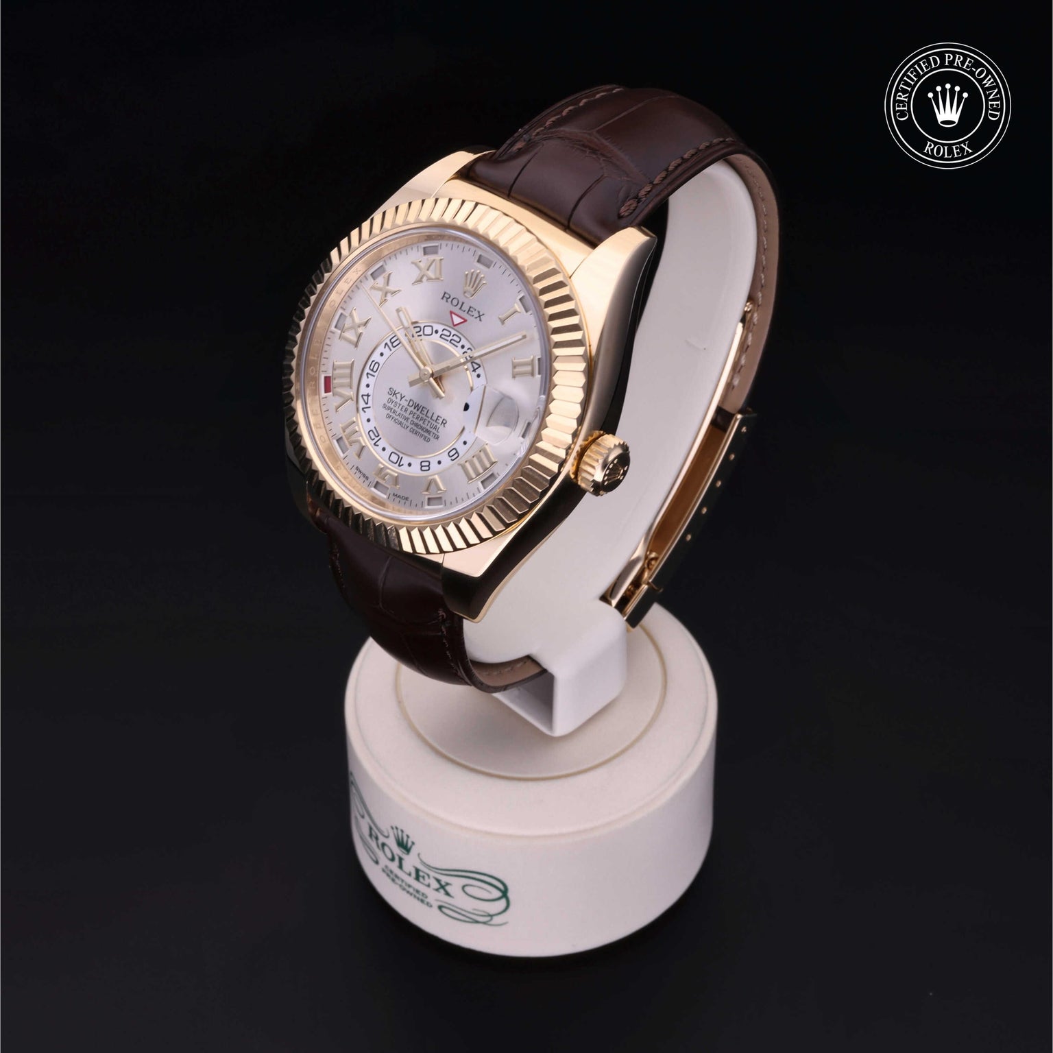 Rolex Certified Pre-owned Sky-Dweller M326138-0003 front on black background
