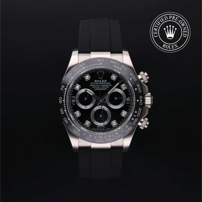 Rolex Certified Pre-owned Daytona M116519LN-0025 front on black background