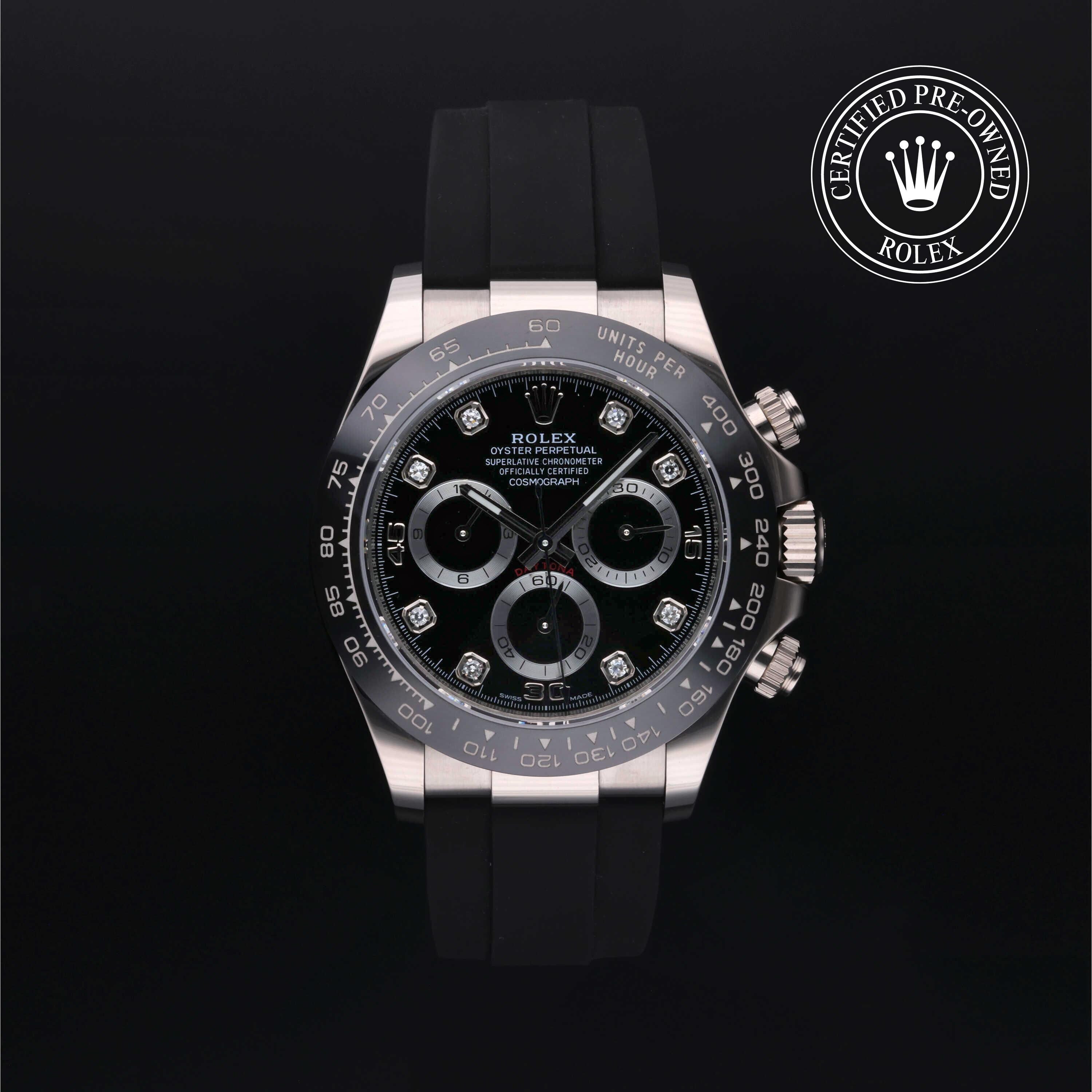 Rolex Certified Pre-owned Daytona M116519LN-0025 front on black background