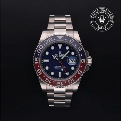 Rolex Certified Pre-owned GMT M126719BLRO-0003 front on black background