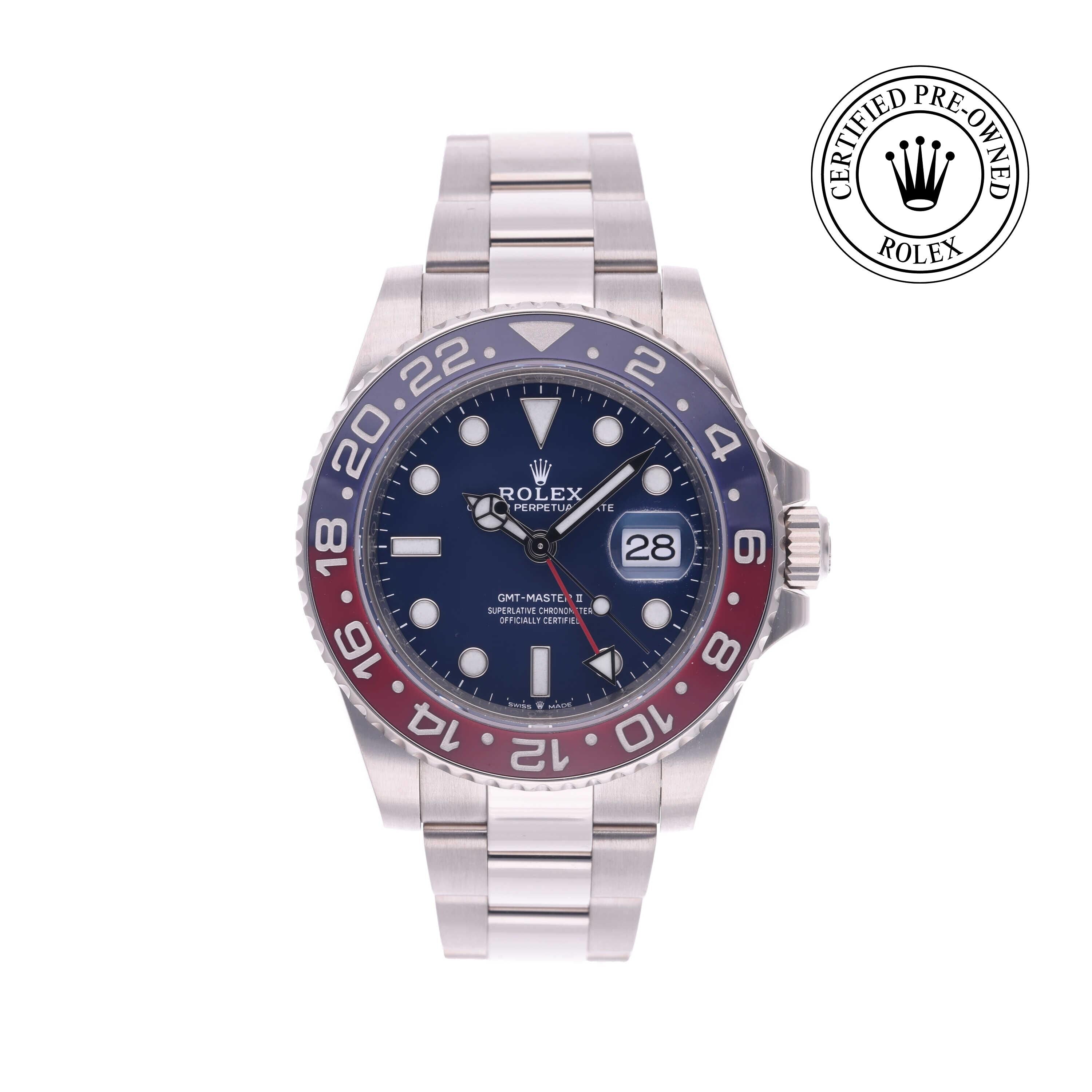 Rolex Certified Pre-owned GMT M126719BLRO-0003 front on white background