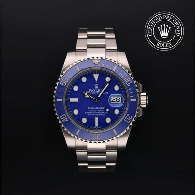 Rolex Certified Pre-owned Submariner M116619LB-0001 front on black background