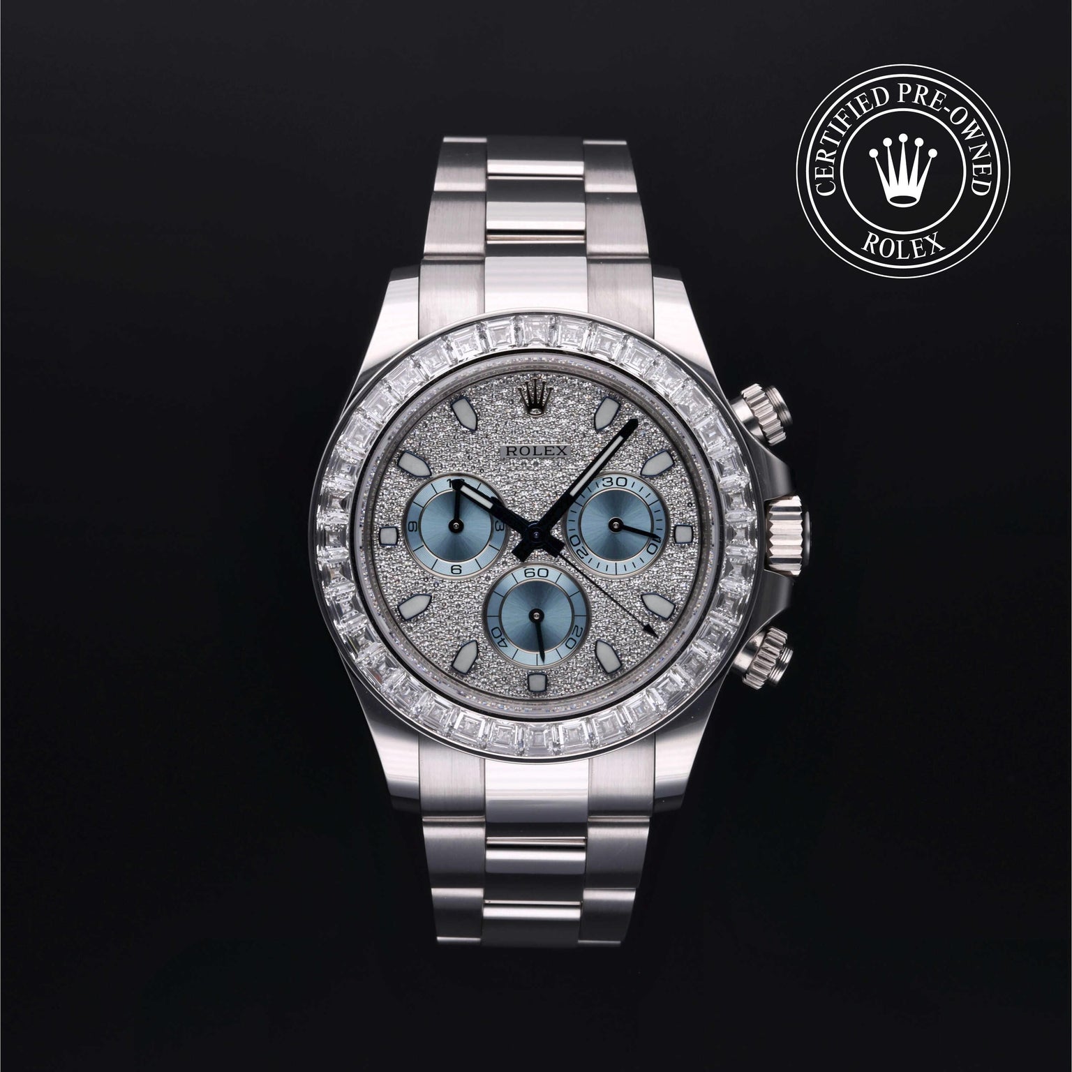 Rolex Certified Pre-owned Daytona M116576TBR-0004 front on black background