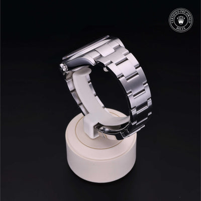 Rolex Certified Pre-owned Oyster Perpetual M114300-0005 front on black background