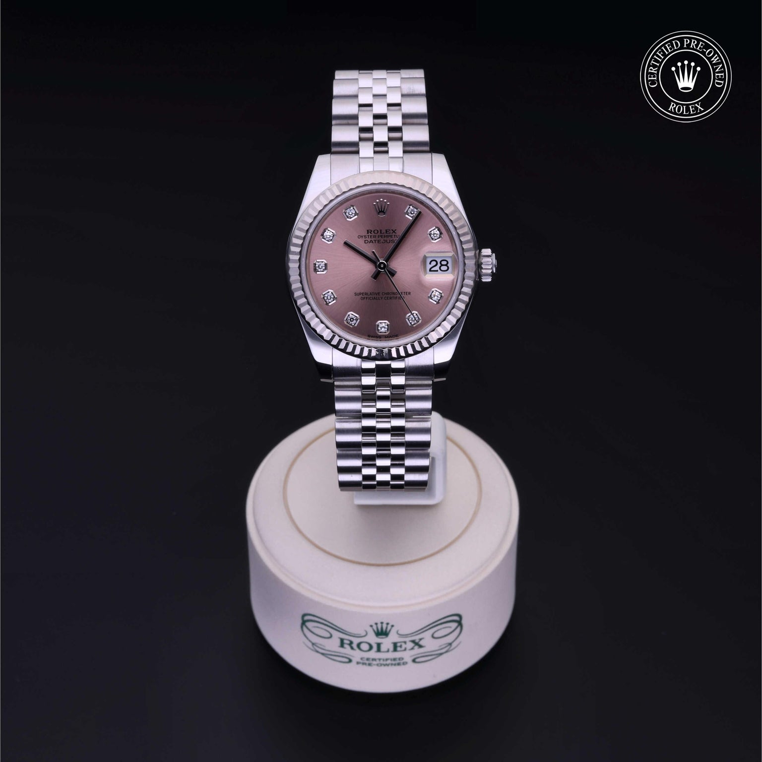 Rolex Certified Pre-owned Lady Datejust M178274-0022 front on black background