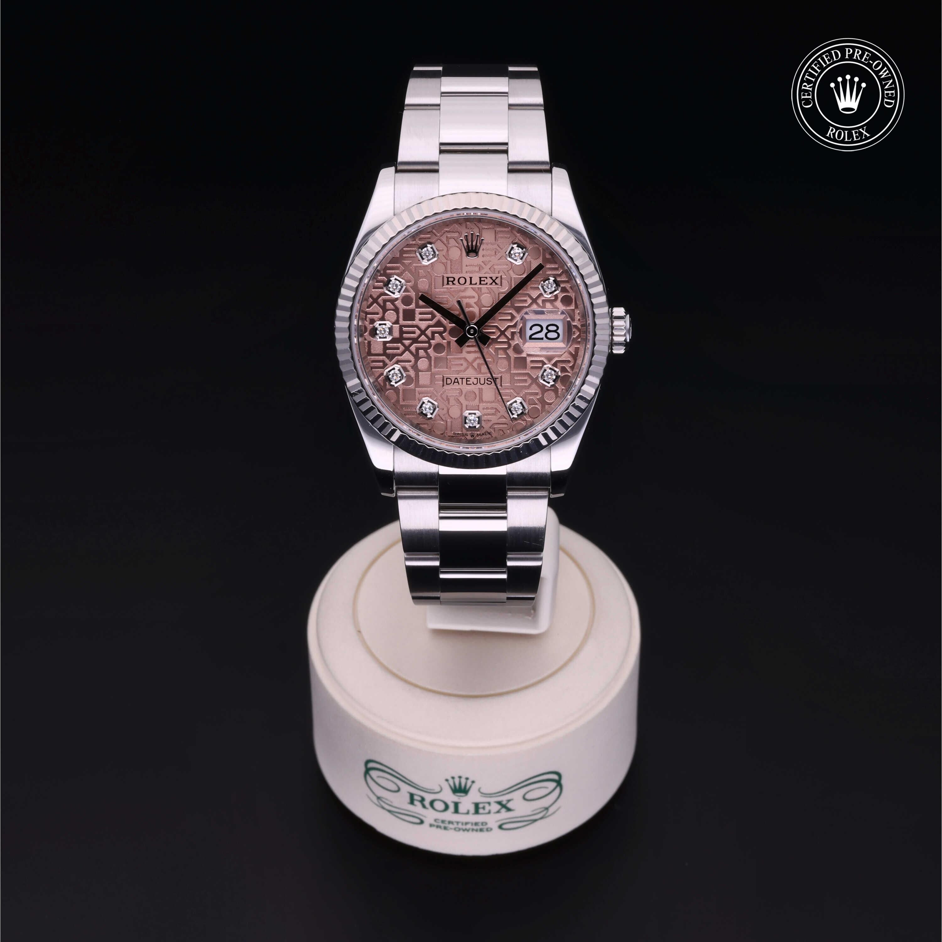 Rolex Certified Pre-owned Datejust M126234-0023 front on black background