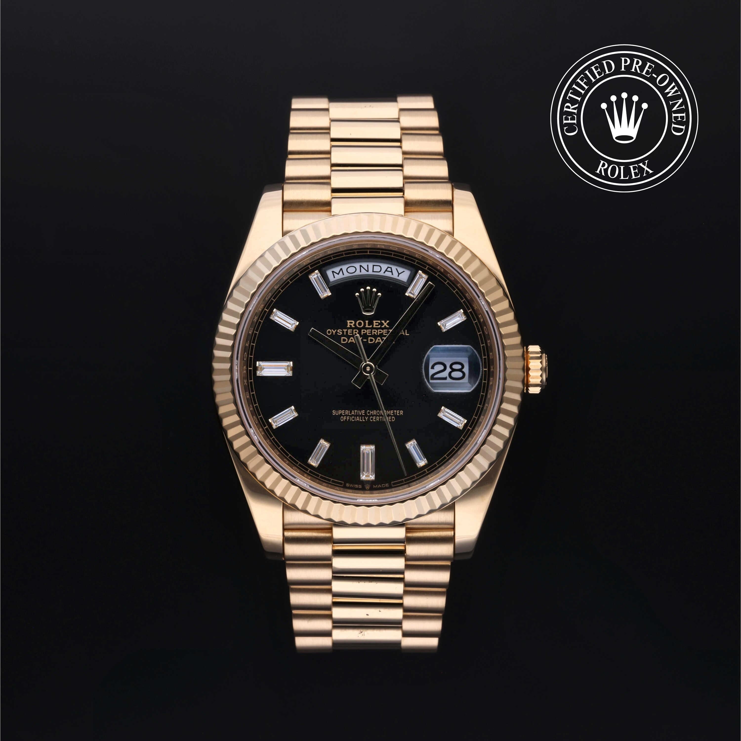 Rolex Certified Pre-owned Day-date M228238-0004 front on black background