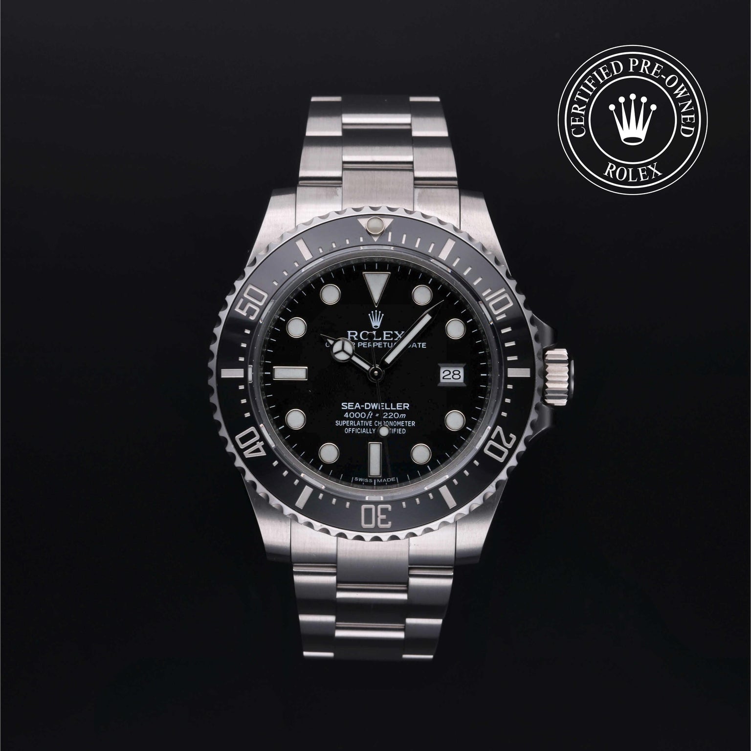 Rolex Certified Pre-owned Sea-Dweller M116600-0003 front on black background