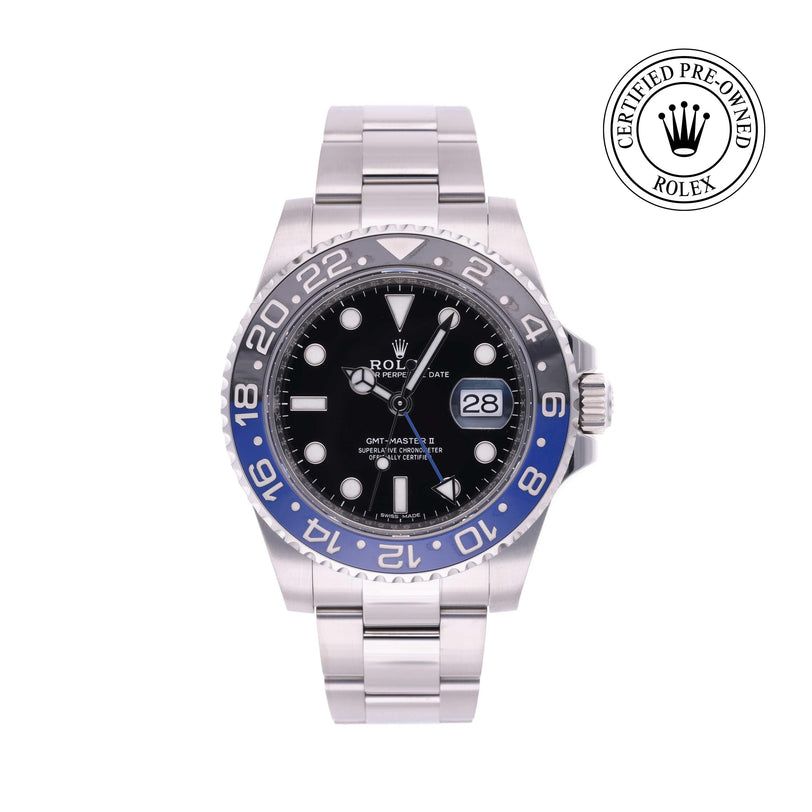 Rolex Certified Pre-owned GMT M116710BLNR-0002 front on white background