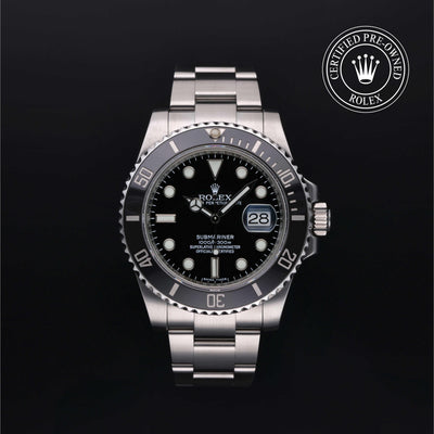 Rolex Certified Pre-owned Submariner M116610LN-0001 front on black background