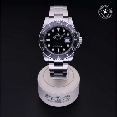 Rolex Certified Pre-owned Submariner M116610LN-0001 front on black background