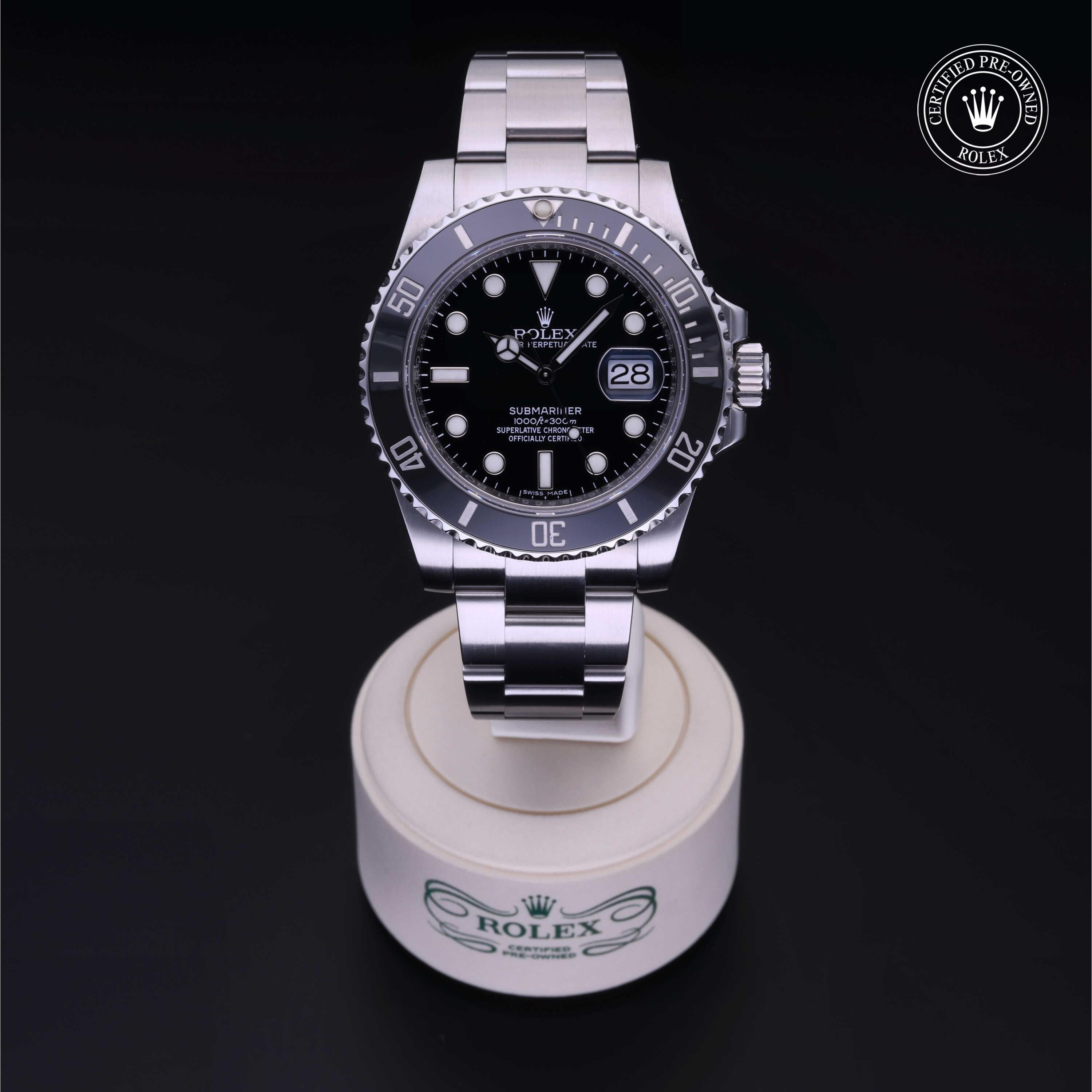 Rolex Certified Pre-owned Submariner M116610LN-0001 front on black background
