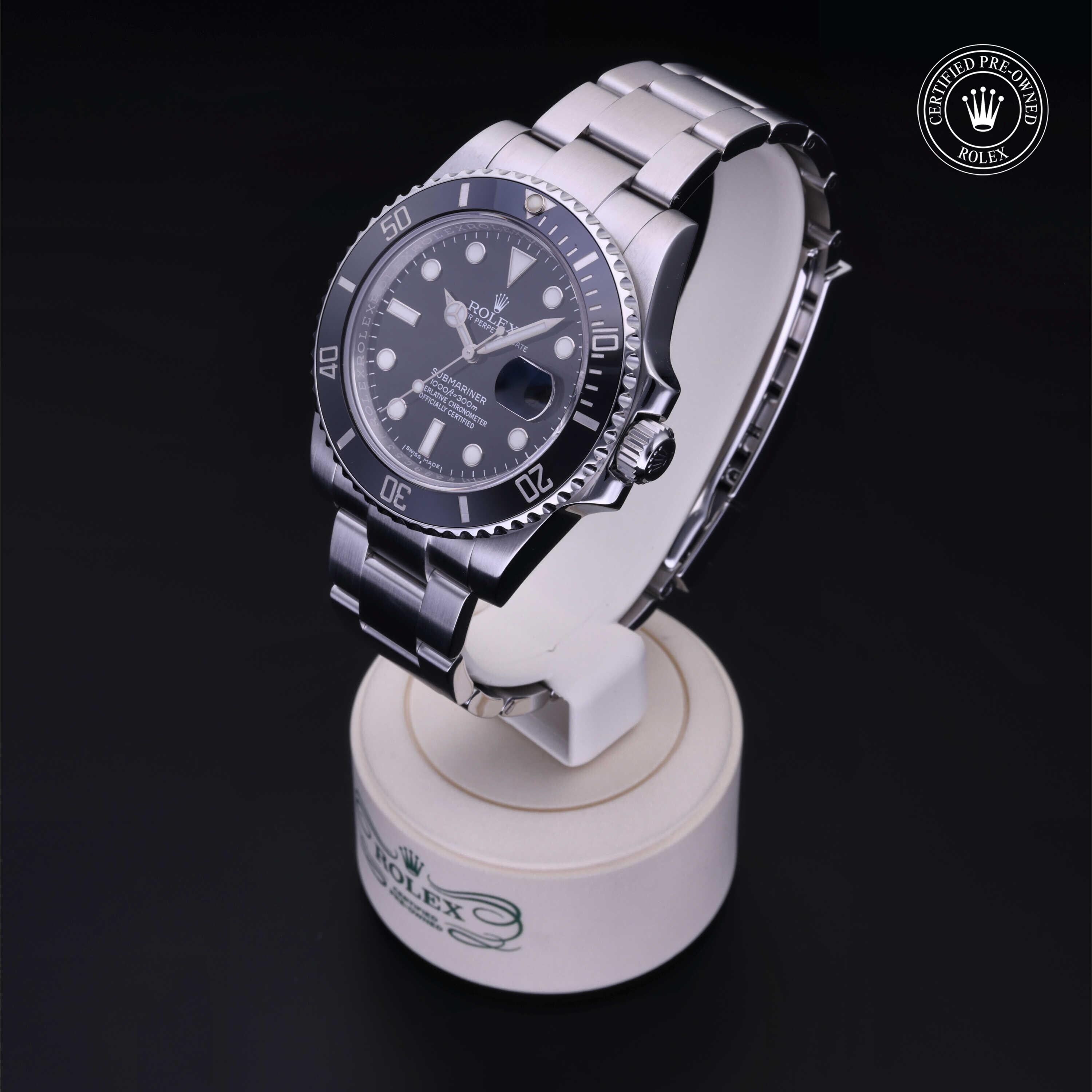 Rolex Certified Pre-owned Submariner M116610LN-0001 front on black background