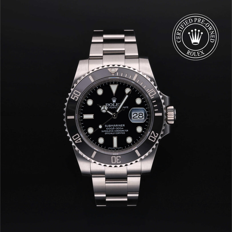 Rolex Certified Pre-owned Submariner M116610LN-0001 front on black background