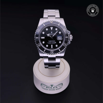 Rolex Certified Pre-owned Submariner M116610LN-0001 front on black background