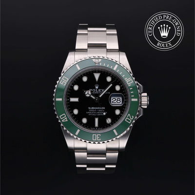 Rolex Certified Pre-owned Submariner M126610LV-0002 front on black background