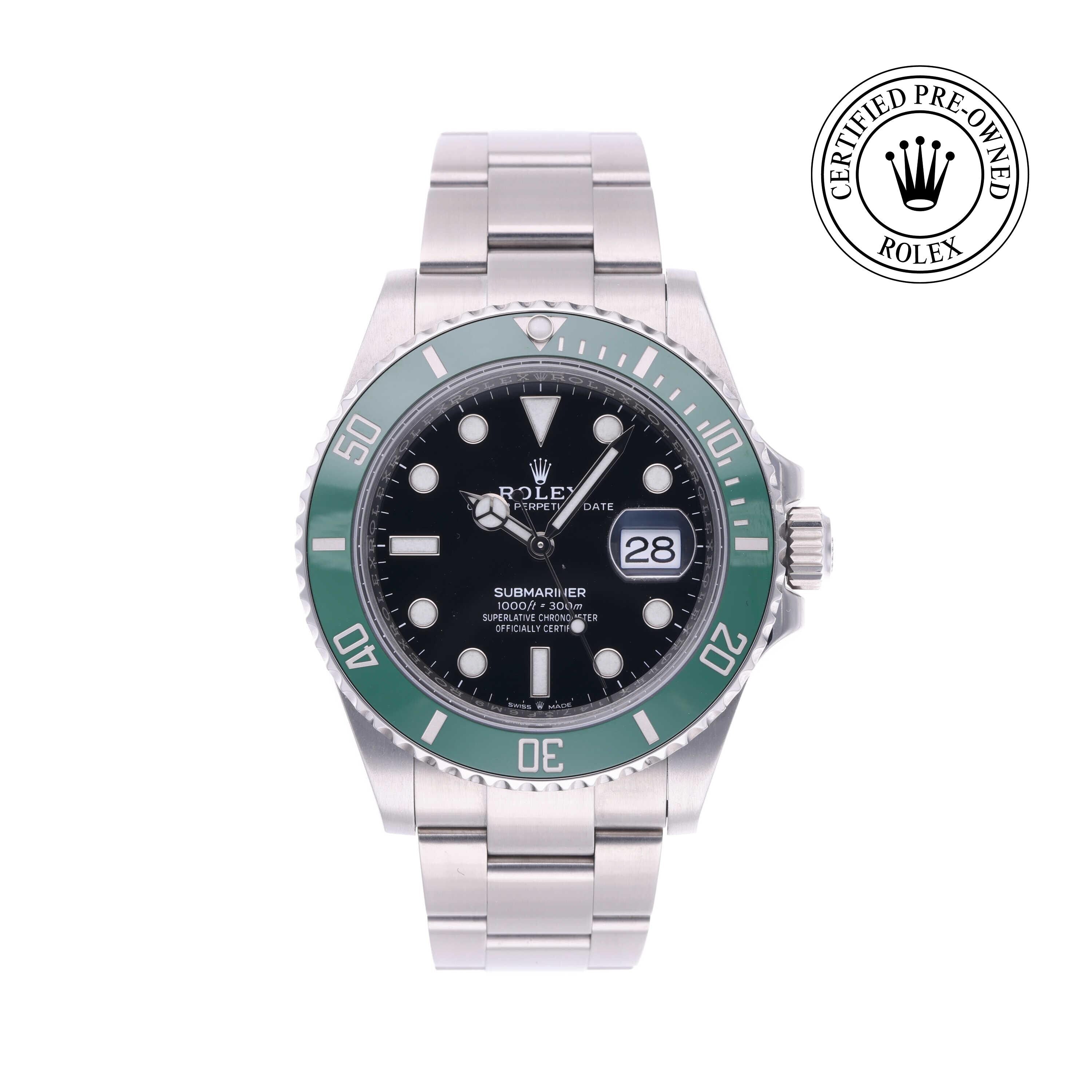 Rolex Certified Pre-owned Submariner M126610LV-0002 front on white background