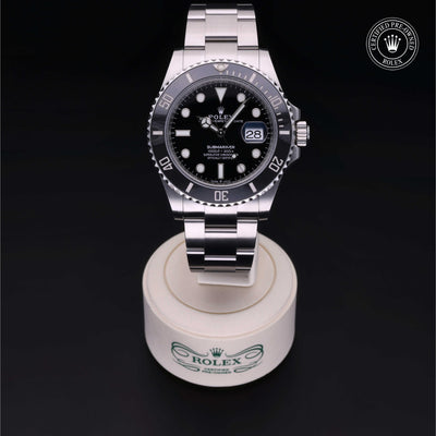 Rolex Certified Pre-owned Submariner M126610LN-0001 front on black background