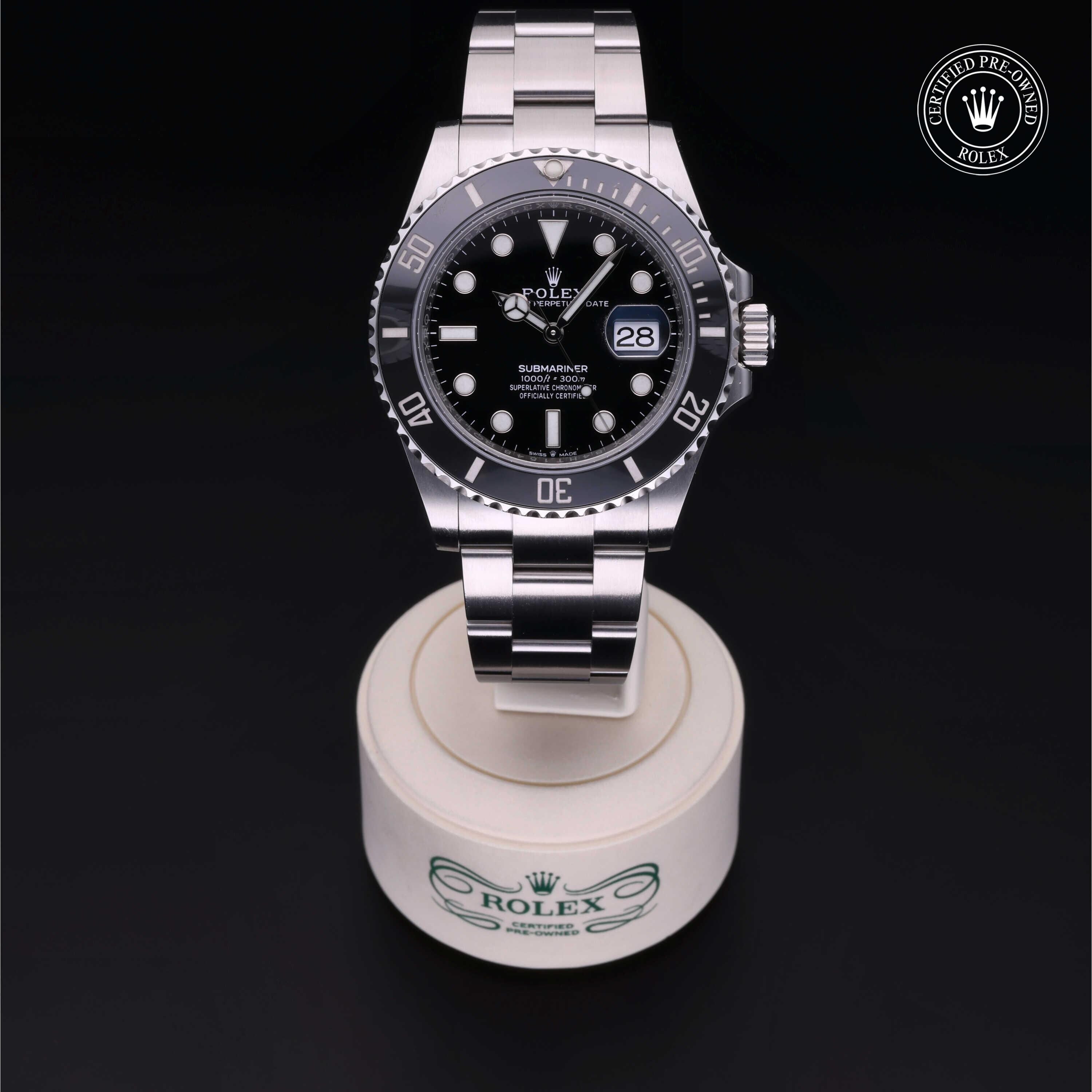 Rolex Certified Pre-owned Submariner M126610LN-0001 front on black background