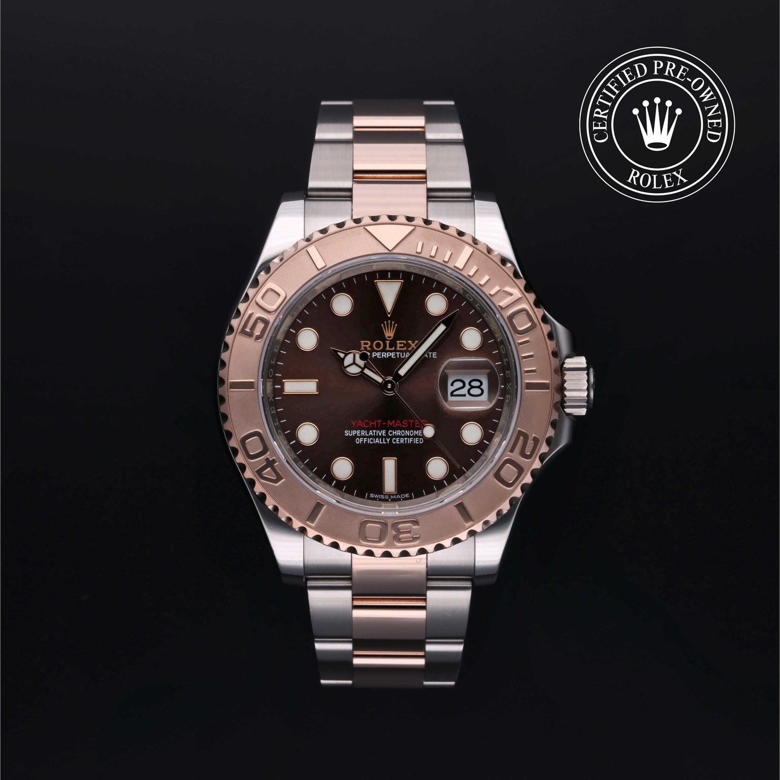 Rolex Certified Pre-owned Yacht-Master M116621-0001 front on black background