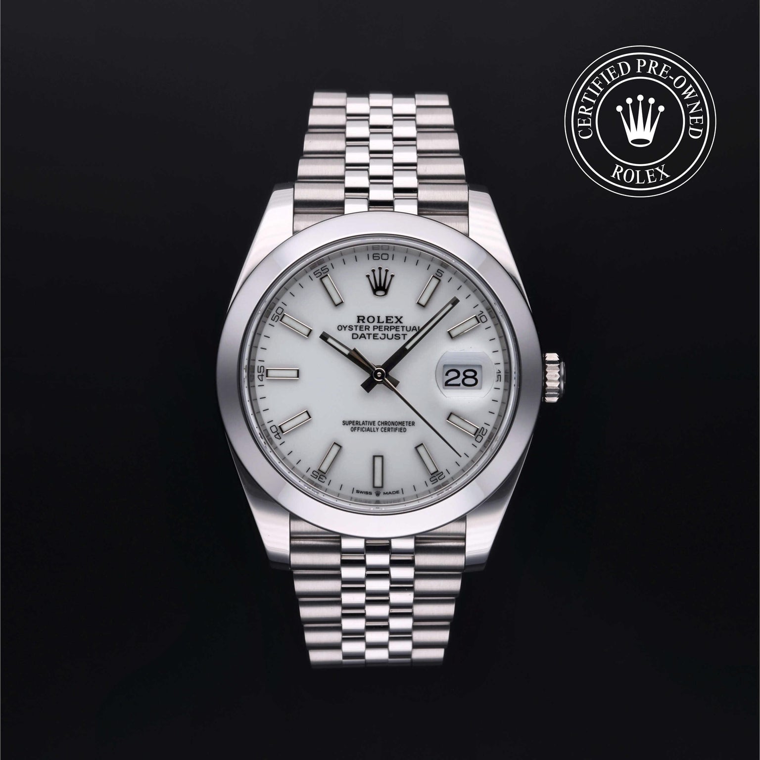 Rolex Certified Pre-owned Datejust M126300-0006 front on black background