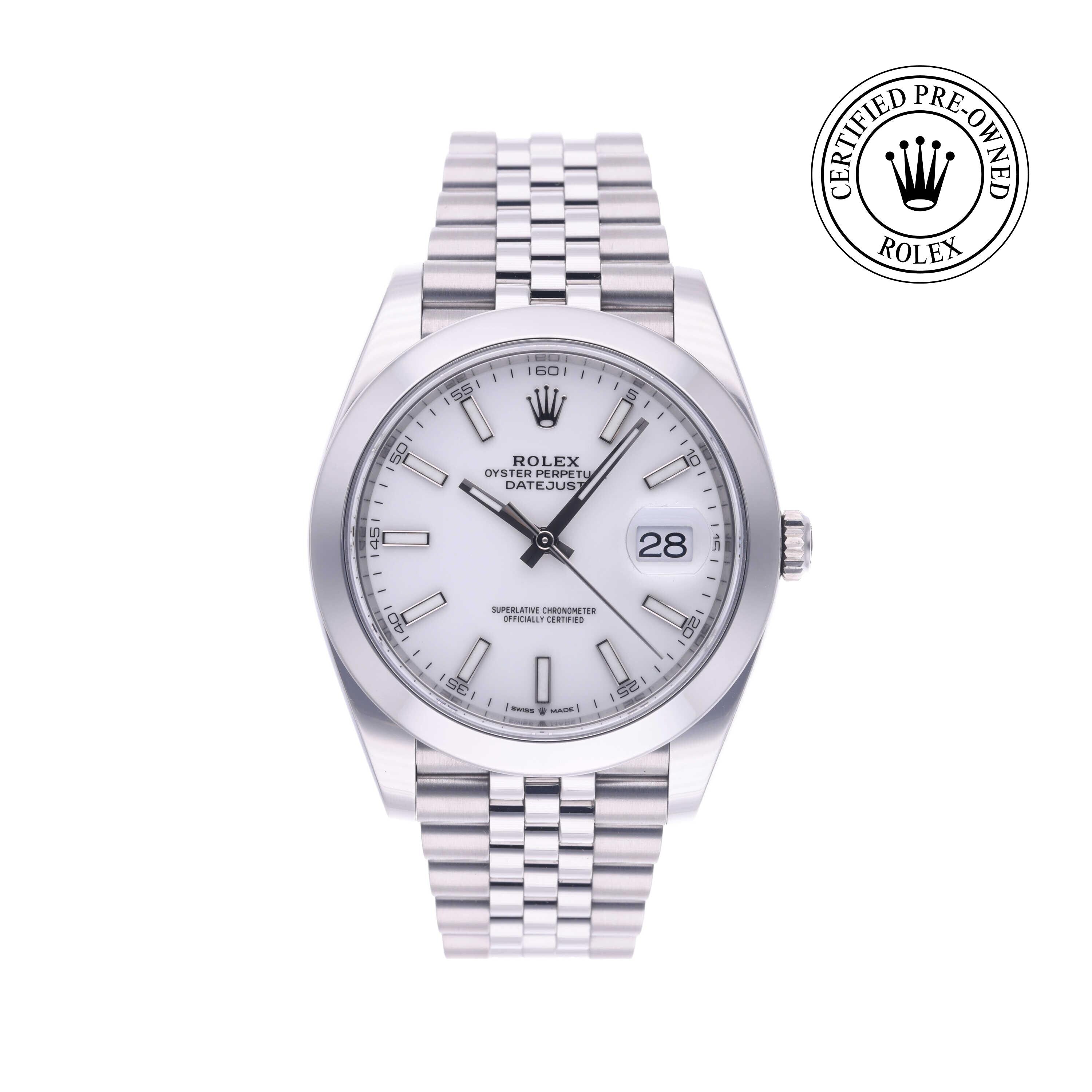 Rolex Certified Pre-owned Datejust M126300-0006 front on white background