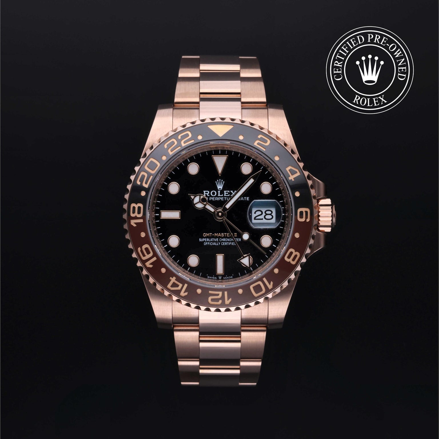 Rolex Certified Pre-owned GMT M126715CHNR-0001 front on black background