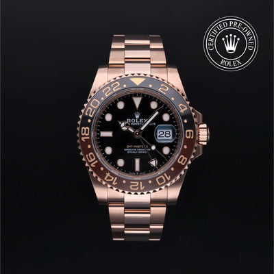 Rolex Certified Pre-owned GMT M126715CHNR-0001 front on black background