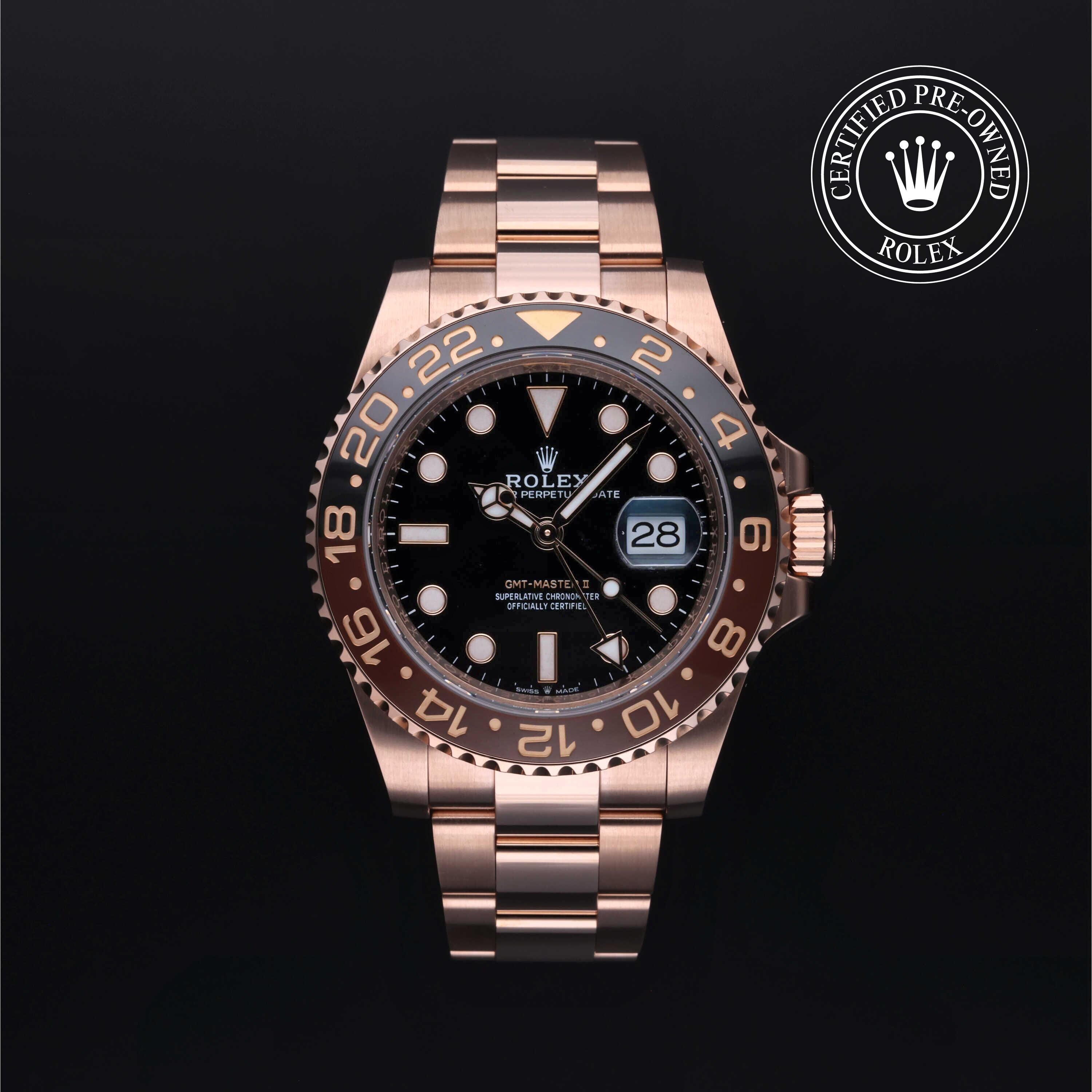 Rolex Certified Pre-owned GMT M126715CHNR-0001 front on black background