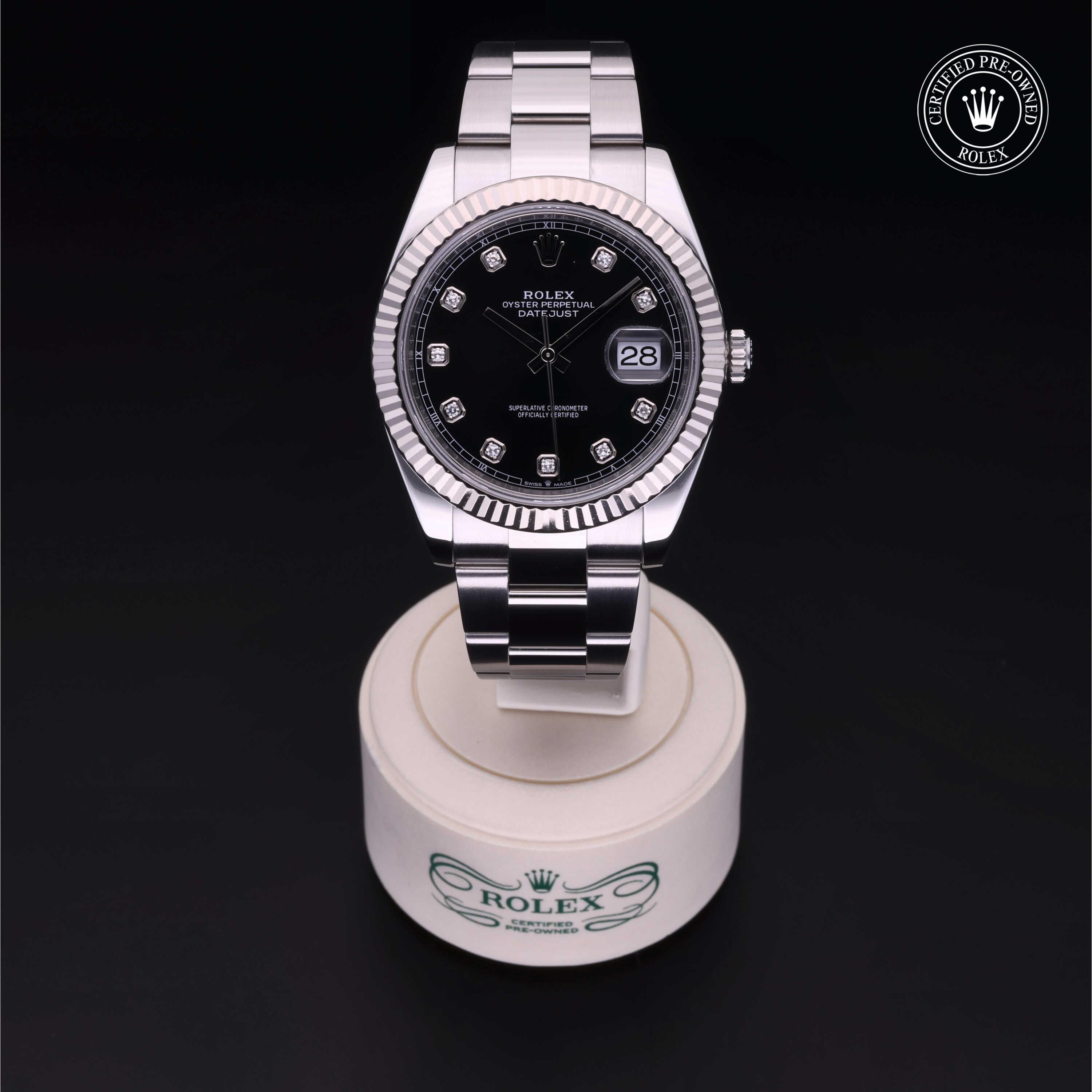 Rolex Certified Pre-owned Datejust M126334-0011 front on black background