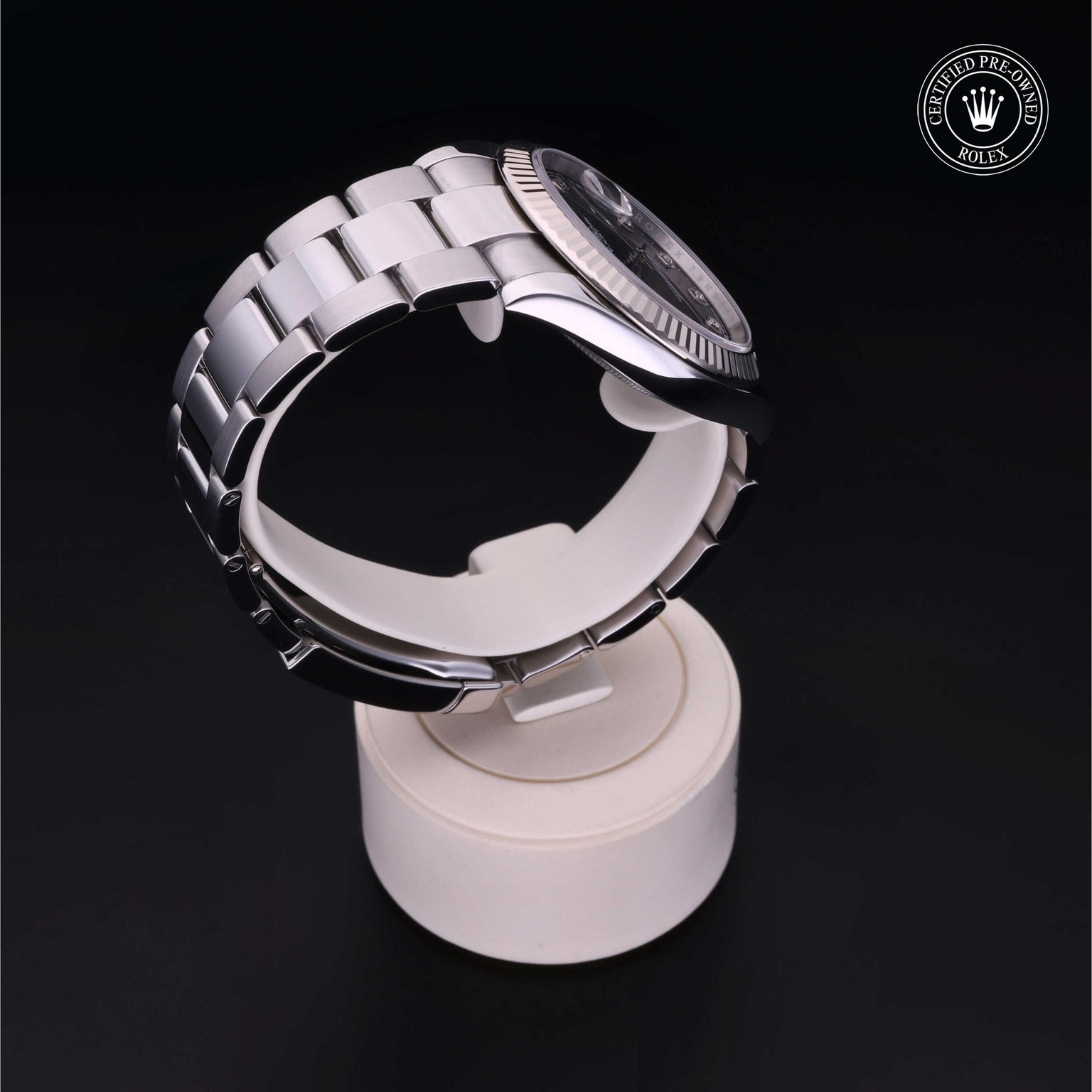 Rolex Certified Pre-owned Datejust M126334-0011 front on black background