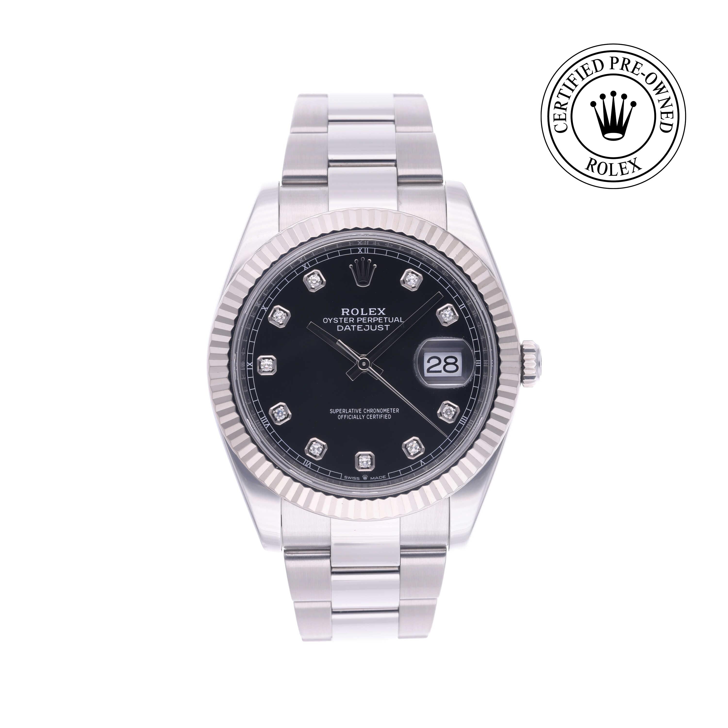 Rolex Certified Pre-owned Datejust M126334-0011 front on white background