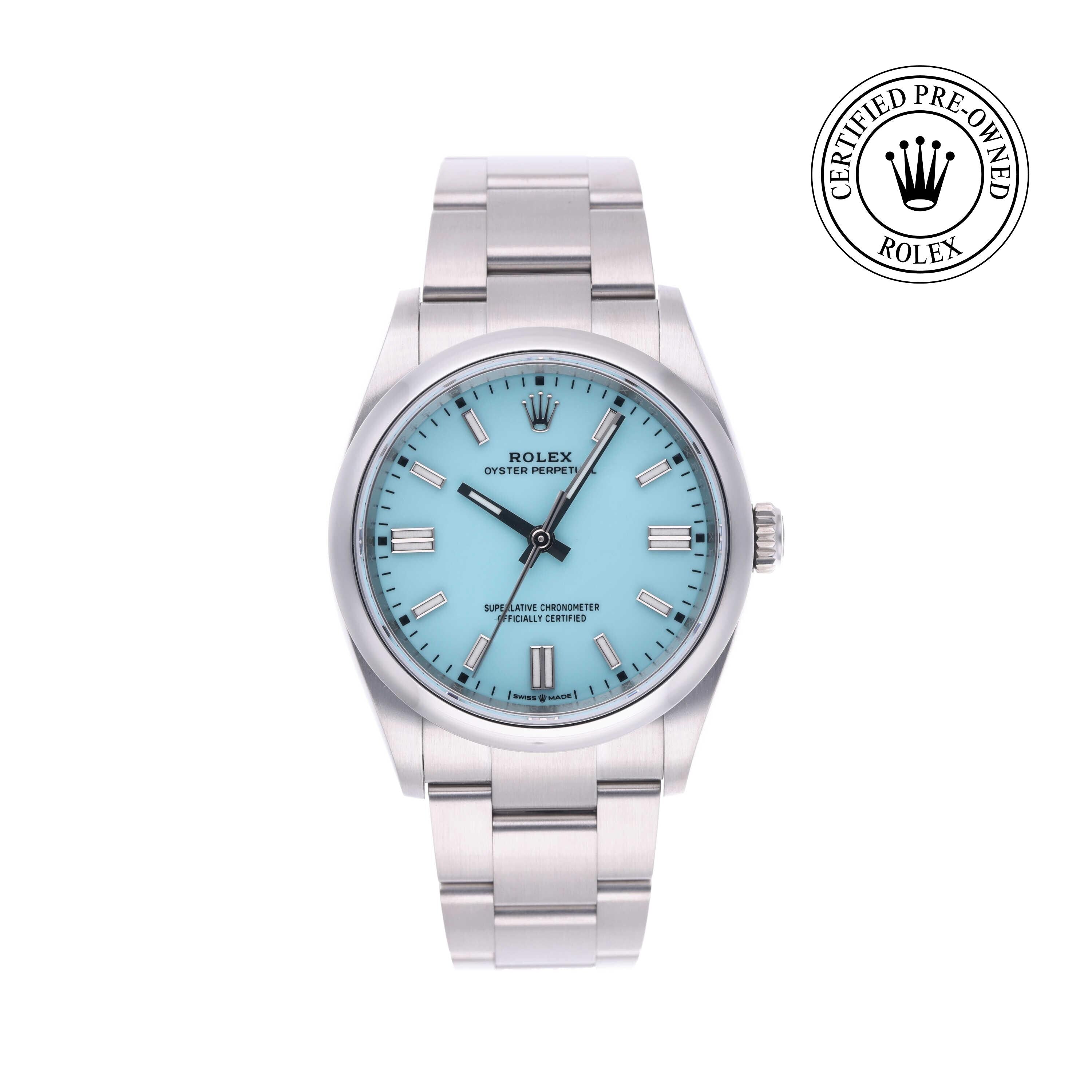 Rolex Certified Pre-owned Oyster Perpetual M126000-0006 front on white background