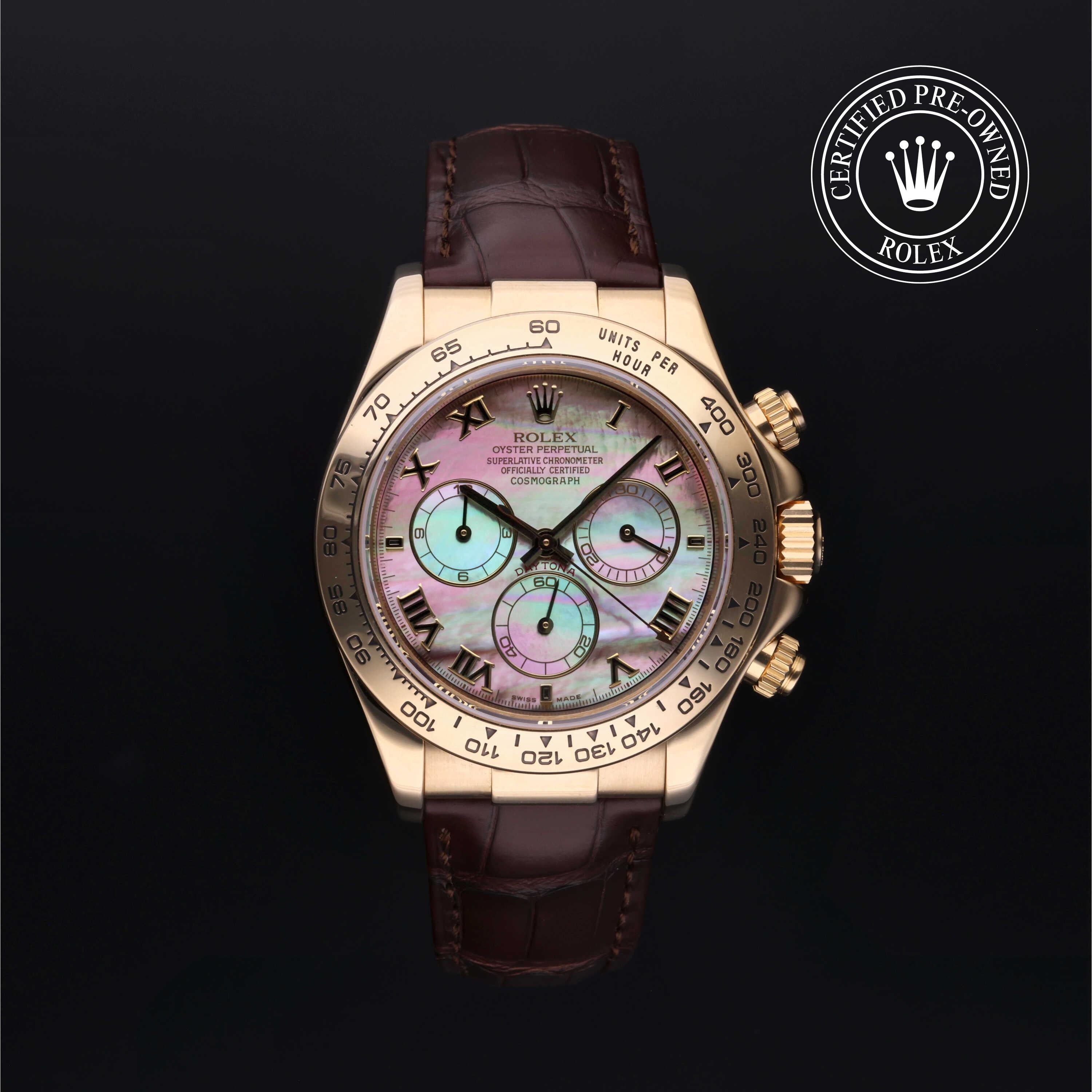 Rolex Certified Pre-owned Daytona M116518-0024 front on black background