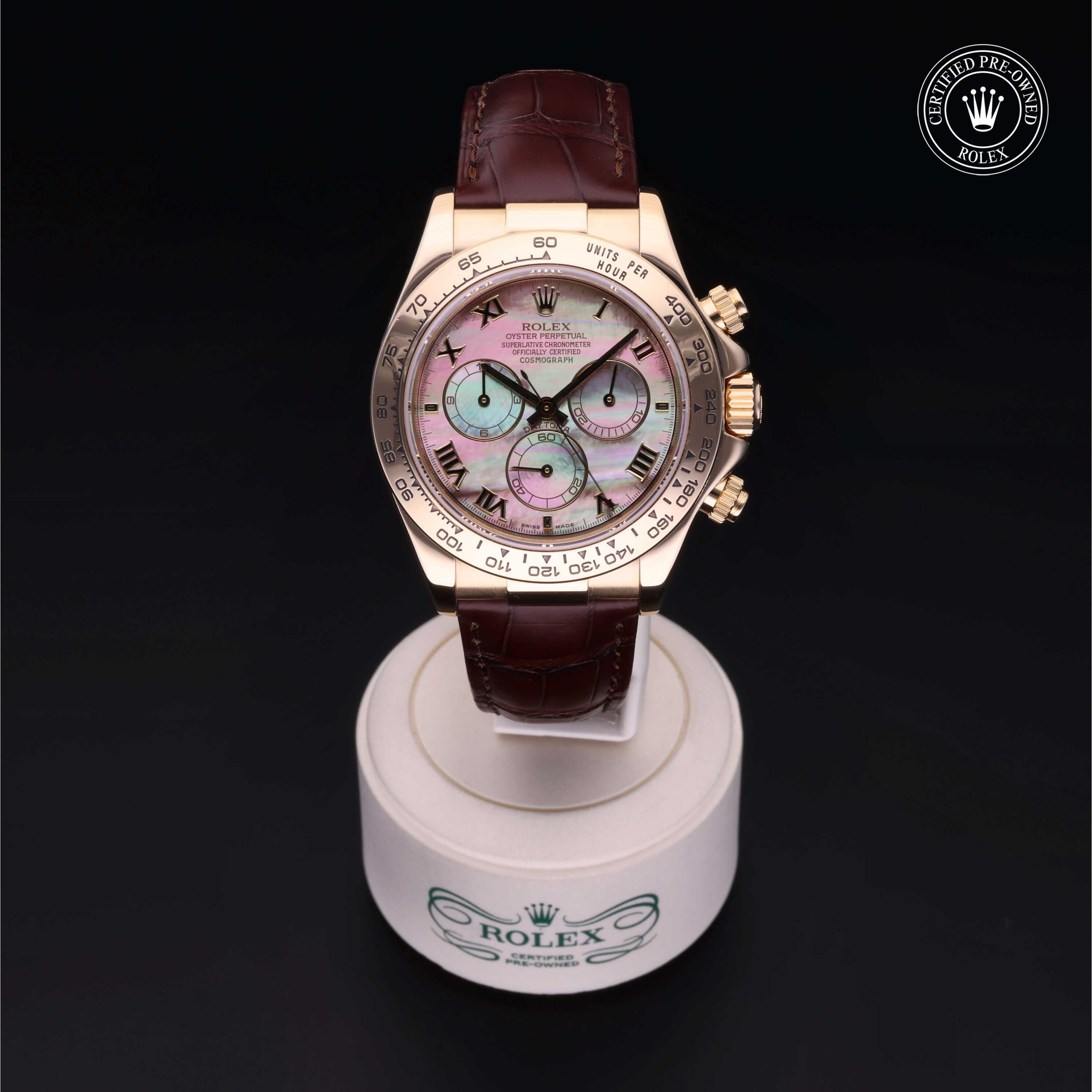 Rolex Certified Pre-owned Daytona M116518-0024 front on black background