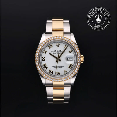 Rolex Certified Pre-owned Datejust M126283RBR-0016 front on black background