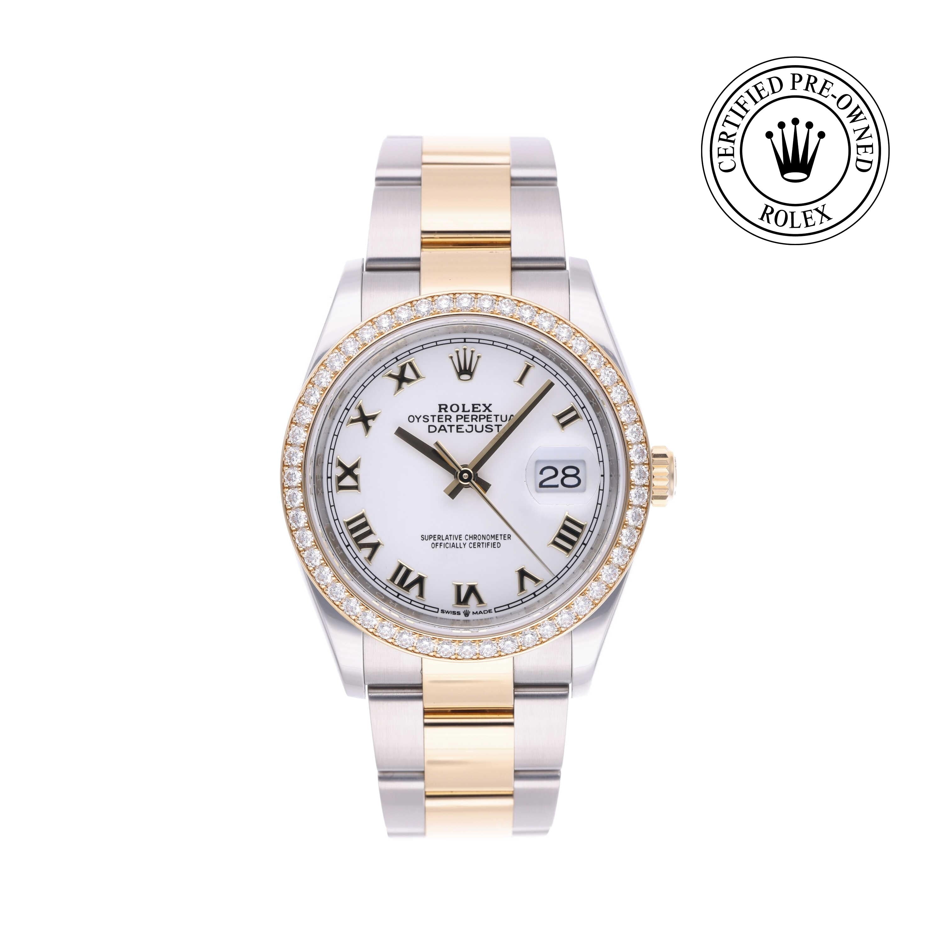 Rolex Certified Pre-owned Datejust M126283RBR-0016 front on white background