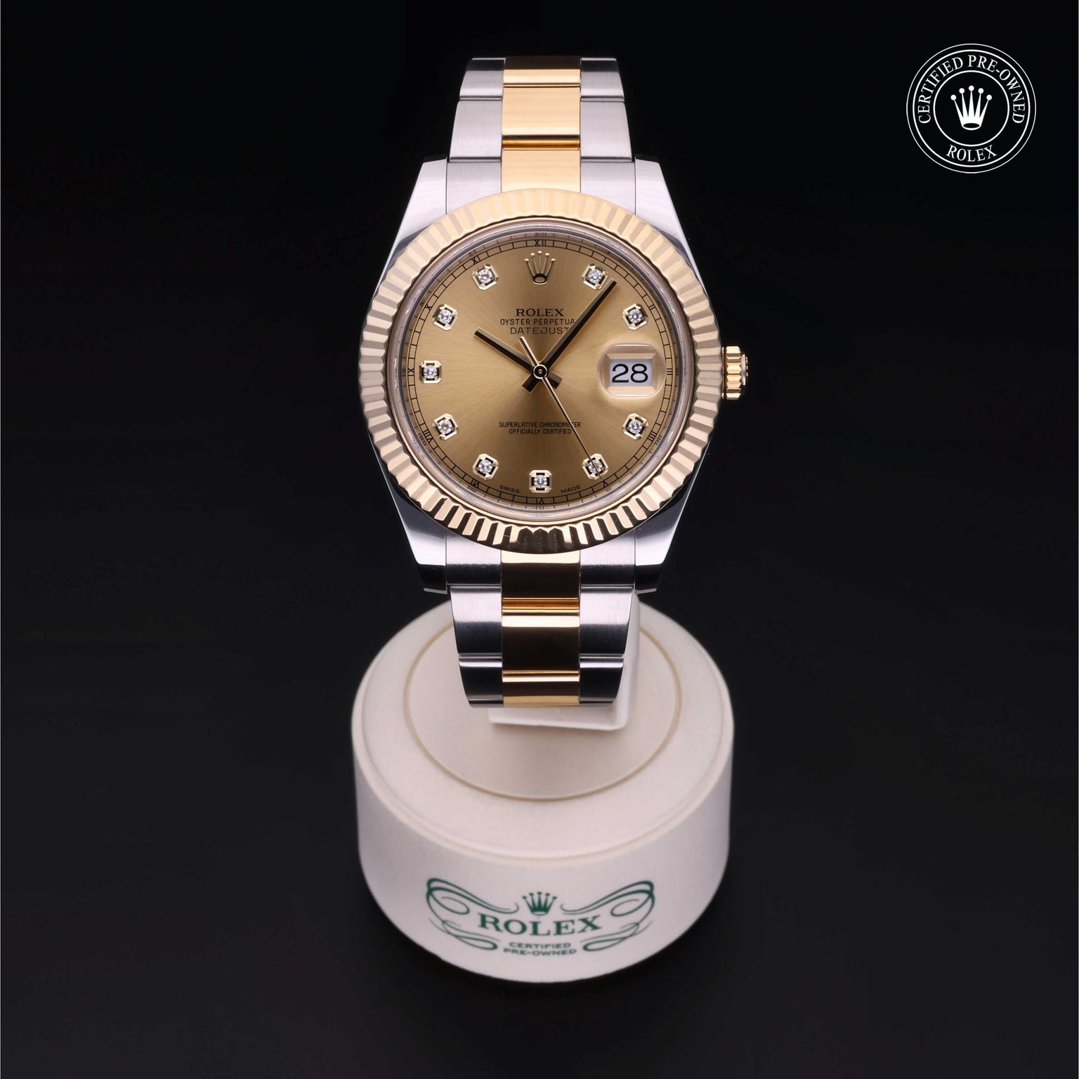 Rolex Certified Pre-owned Datejust M116333-0007 front on black background